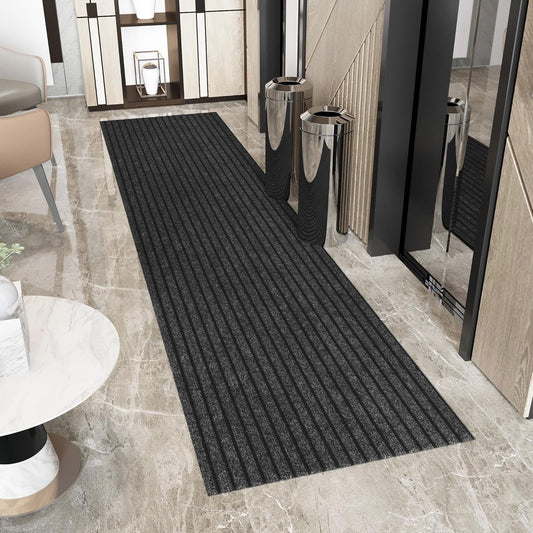 Ottomanson 2'7" x 40' Hallway Runner with Scraper Pile - Extra Durable Non-Slip Rug Mat for Indoor & Outdoor Use - Ideal for Kitchen, Entryway & Garage - High-Traffic Carpet, Black