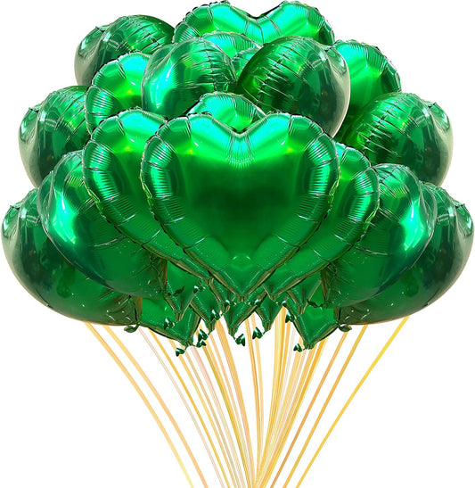 Jonhamwelbor 20Pcs 18 inch Green Foil Mylar Heart Shape Balloons Decorations Valentines Birthday Wedding Baby Shower Party (Emerald Green)