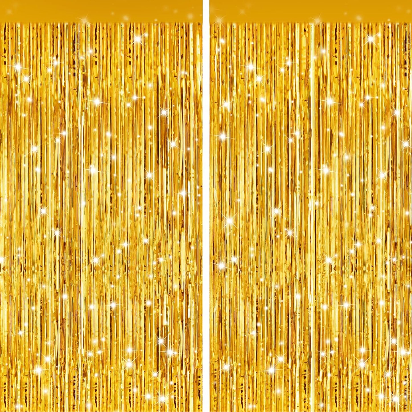 2Pack Gold Party Streamers, Gold Metallic Tinsel Streamers for Birthday Wedding Party Decors Graduation, Baby Shower, Photo Booth Props for Bachelorette Decors Xmas Halloween Party Supplies Backdrop