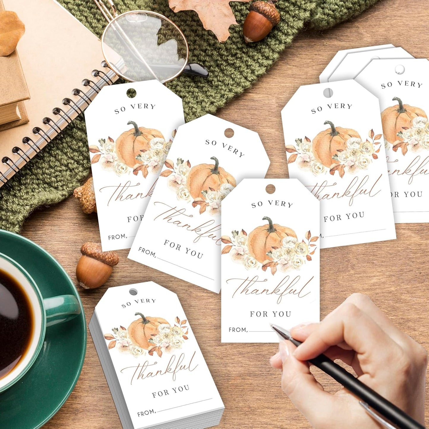 50 Pcs Fall Gift Tags, 2.1"×3.5" Autumn Florals Thank You Gift Tags for Party Favors, Pumpkin Thanksgiving Gifts Tags for Party Favor - B09