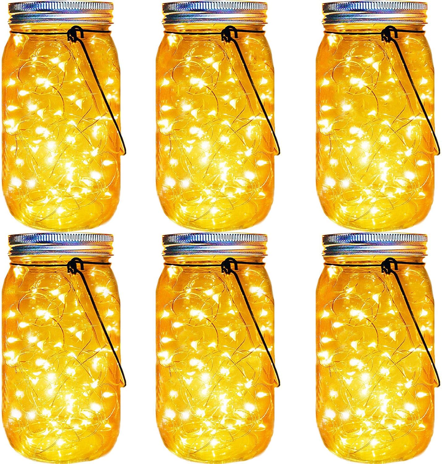 Solar Mason Jar Lights 30 LED, 6 Pack Large Size Hanging Glass Jar Starry Fairy Lights, Solar Lanterns for Outdoor Patio Party Garden Decor