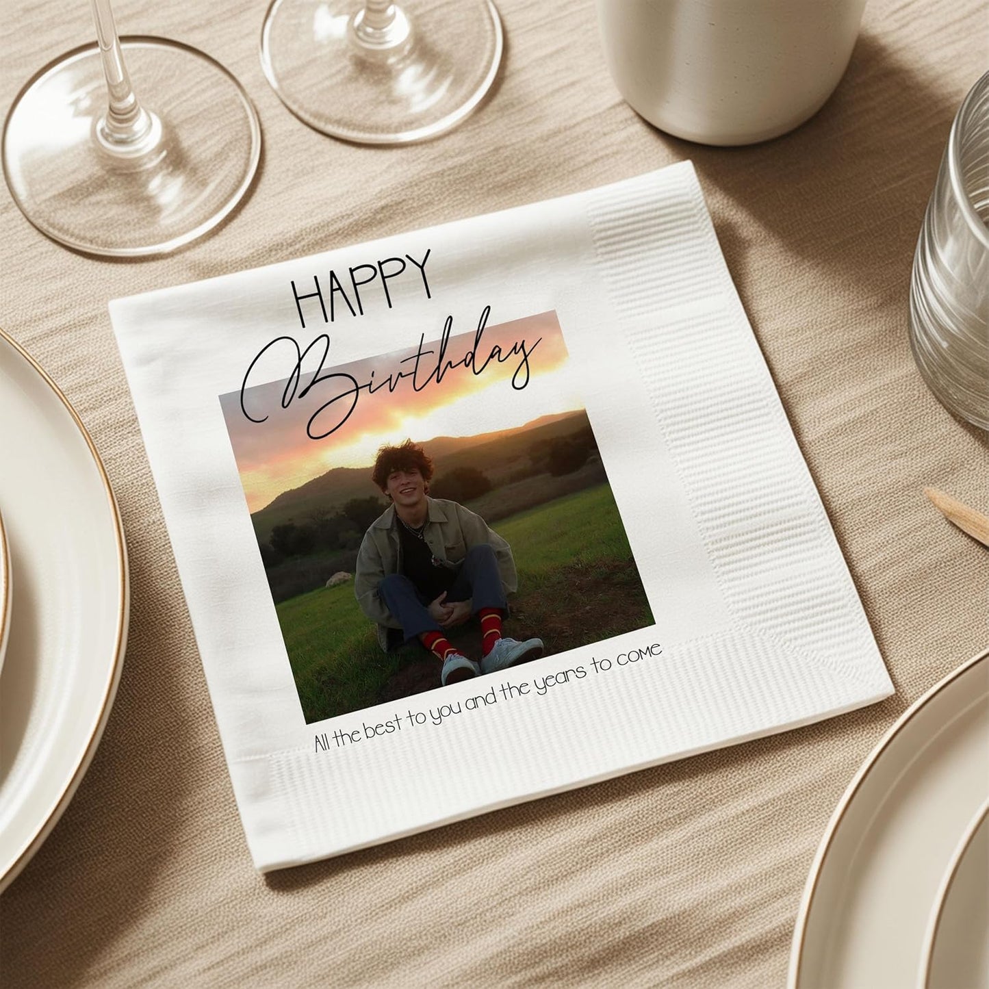 Luxury Personalized Napkins With Picture, Custom Cocktail Napkins, Birthday Party Napkin, Custom Photo Napkin with Text, Beverage Luncheon Cocktail Paper, Birthday Party Decor