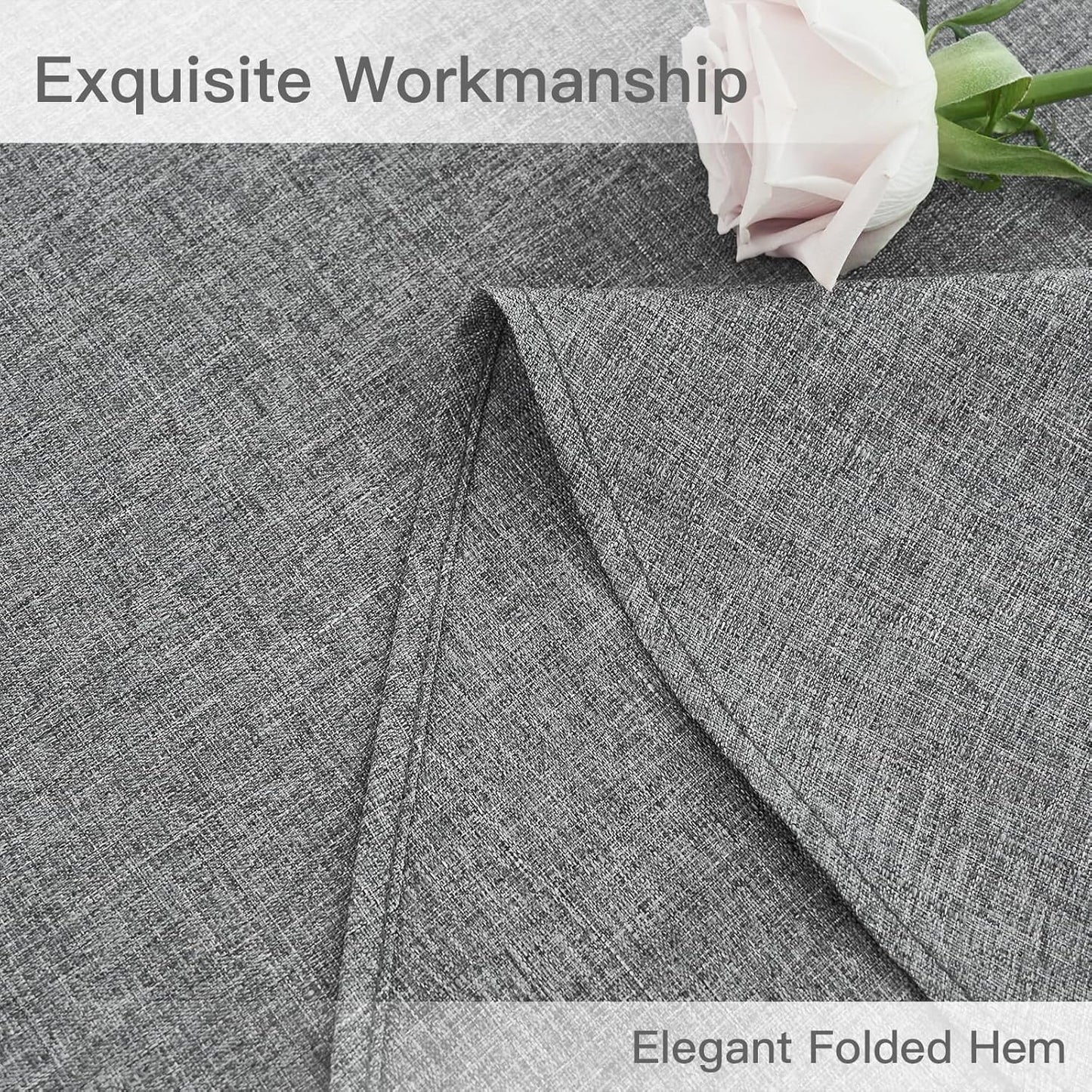 maxmill Round Linen Textured Tablecloth Spill-Proof Stainproof Wrinkle Free Washable Fabric Table Cloth for Circular Table Cover, Dining Room Buffet Banquet Parties Holiday Dinner, 70 Inch, Dark Grey