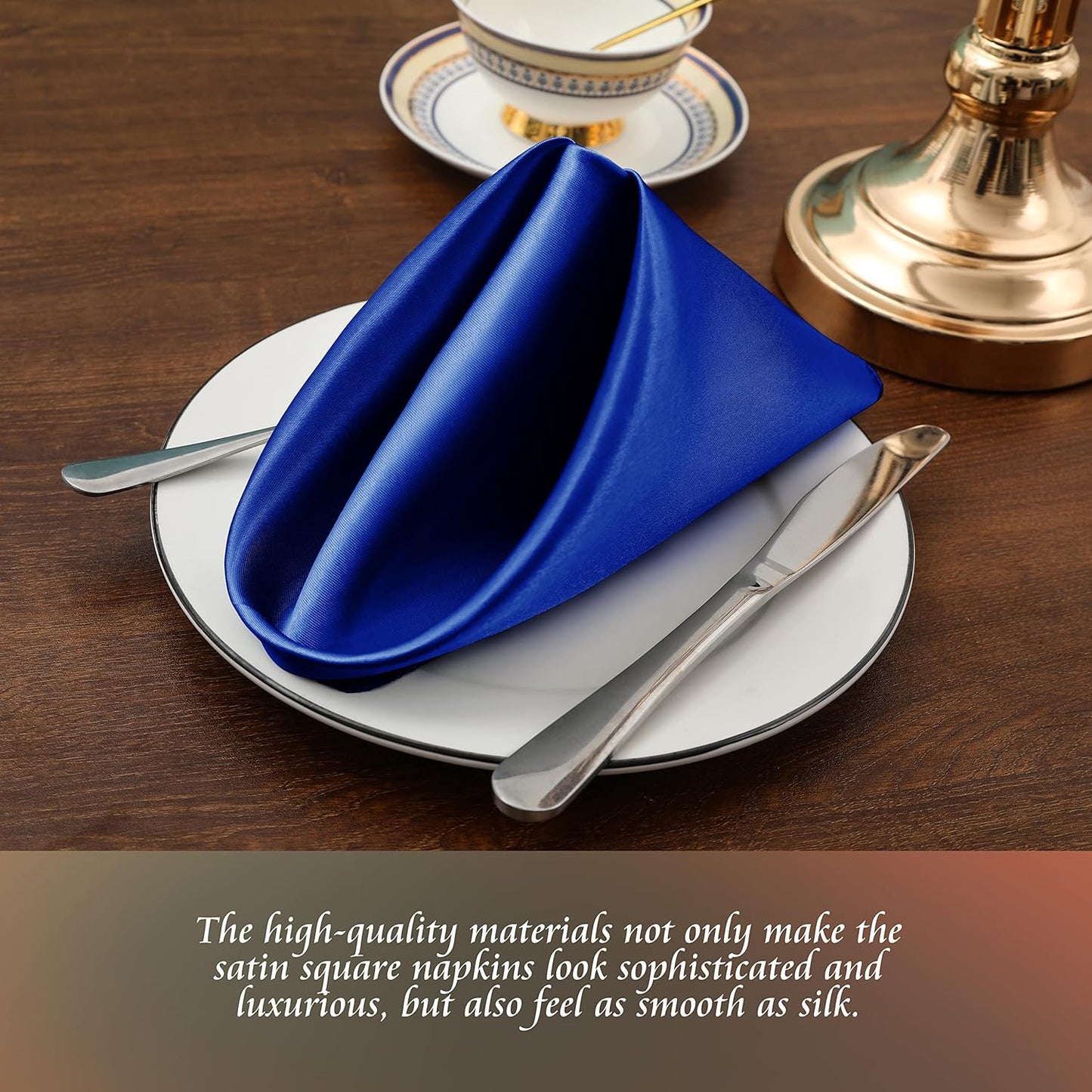 Manyshofu 60 Pieces Royal Blue Satin Napkins - 20x20 Inches Cloth Napkins, Square Satin Fabric Napkins Set - Soft & Reusable Table Napkins for Wedding Dinner Party Lunch Banquet Restaurant Decoration