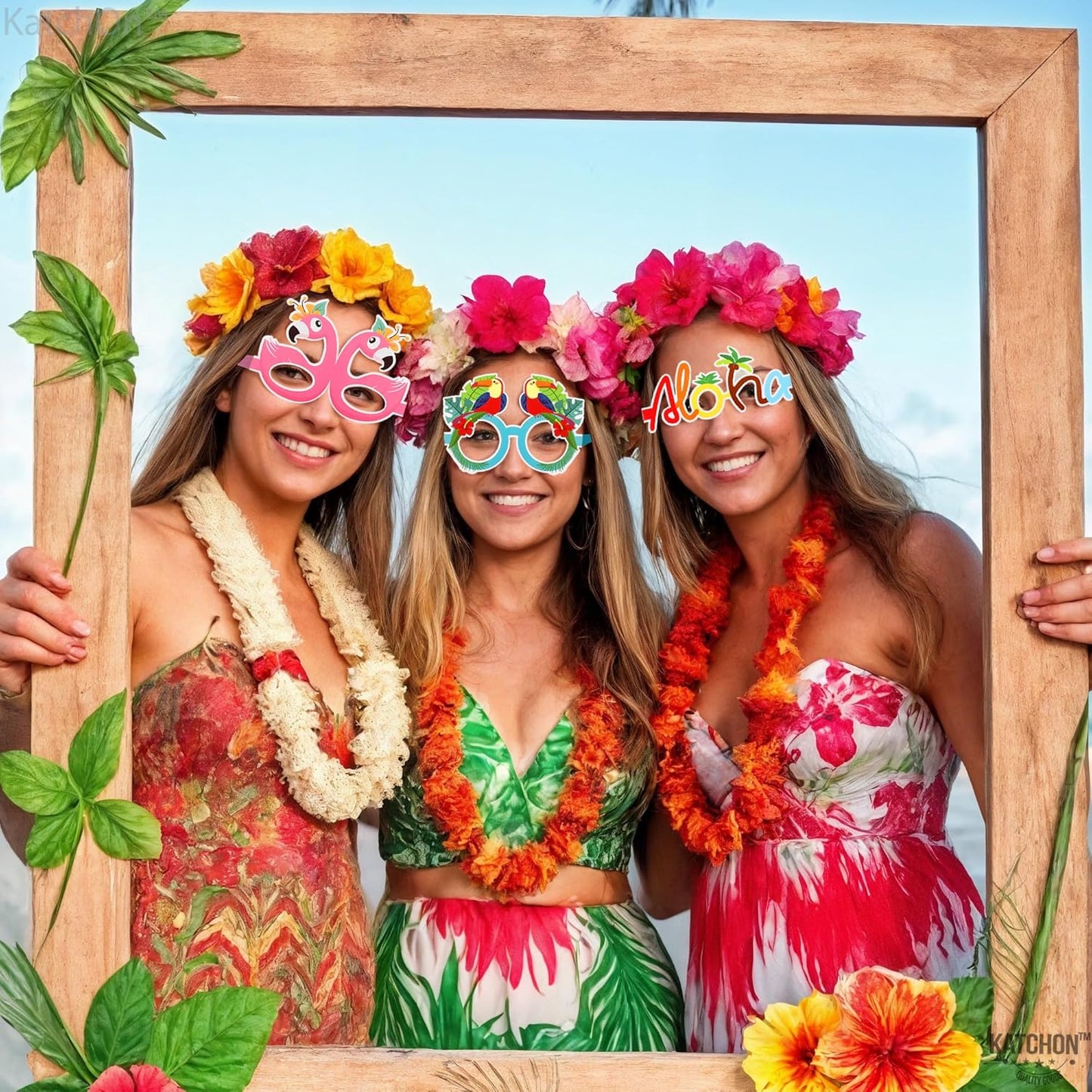 KatchOn, Luau Glasses for Luau Party Decorations - Pack of 12 | Luau Photo Booth Props, Hawaiian Party Decorations | Hawaiian Photo Booth Props, Aloha Party Decorations | Hawaiian Glasses Decorations