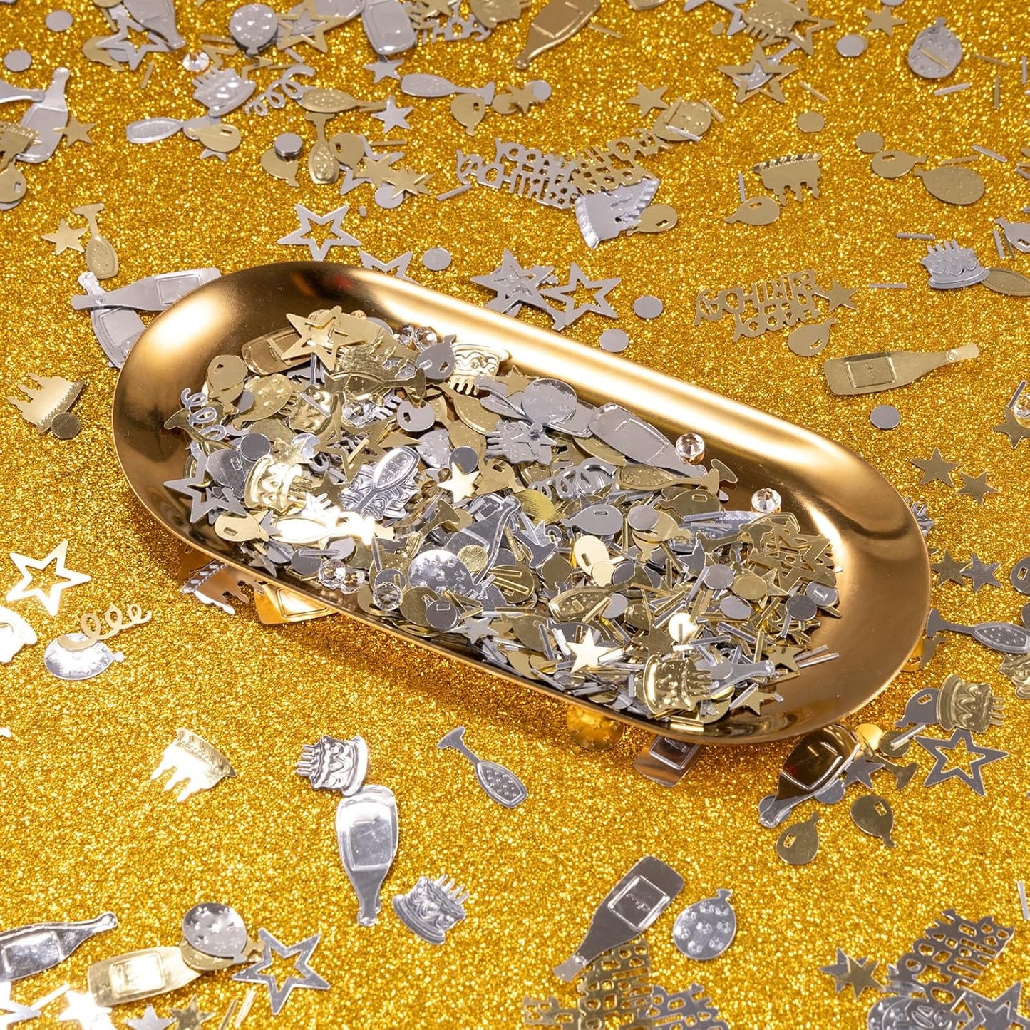 Light Gold and Silver Happy Birthday Confetti, 3000 Pcs Birthday Cake Table Metallic Foil Confetti Party Table Decor for Party, Baby Shower, DIY Arts and Crafting