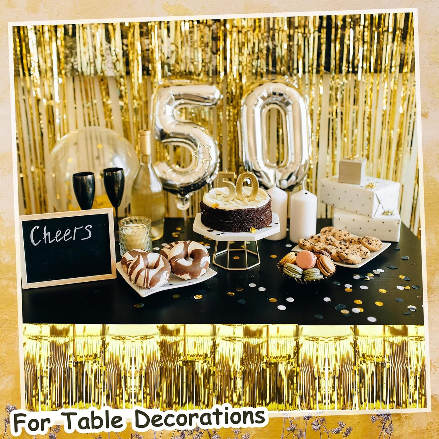 4 Pack Iridescent Float Fringe Curtains, Metallic Foil Fringe Garland Shiny Tassel Foil Float Parade Float Decorations for Trailer Car Graduation Homecoming Outdoor Indoor Party (Gold)