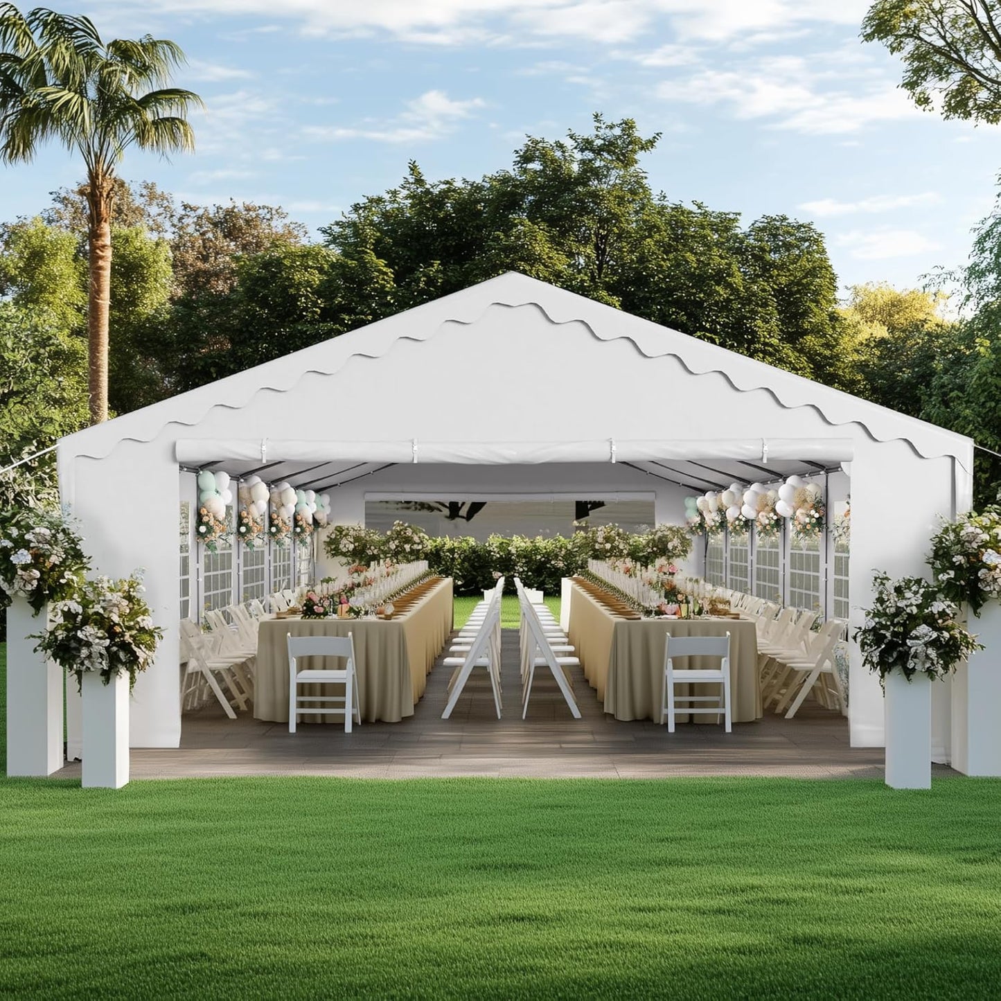 PHI VILLA 40'x20' Outdoor Heavy Duty Party Tent Large Commercial Canopy Wedding Event Shelter with Removable Sidewalls & 7 Storage Bags for Patio Outdoor Garden Events, White