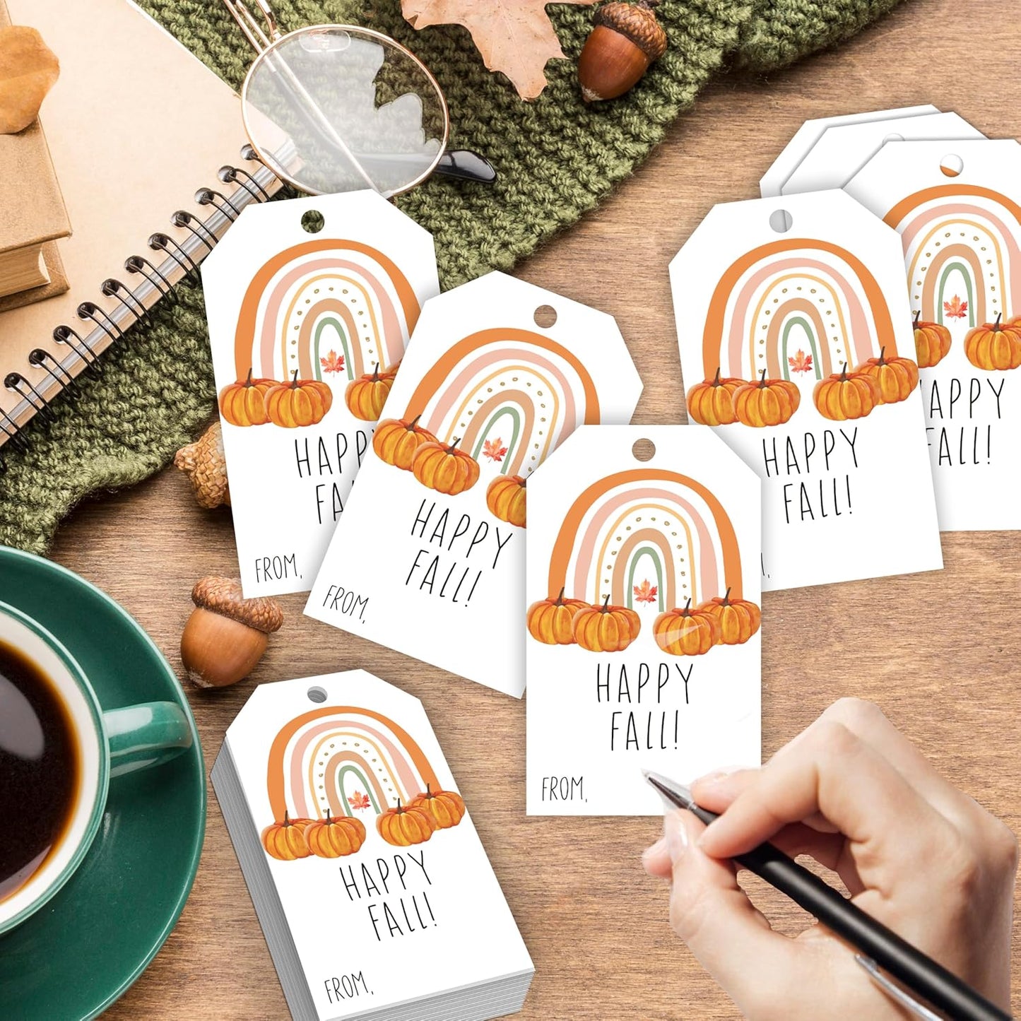 50 Pcs Fall Gift Tags, 2.1"×3.5" Autumn Bohemian Rainbow Thank You Gift Tags for Party Favors, Pumpkin Thanksgiving Gifts Tags for Party Favor - B11