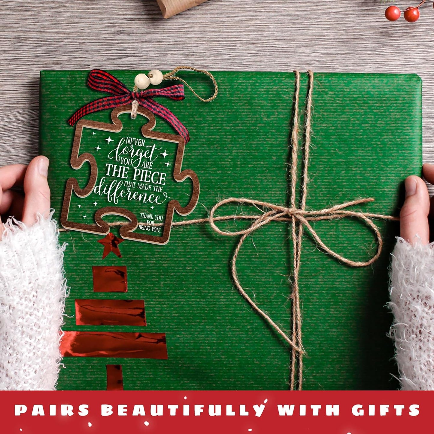 Pawzity Thank You Gifts - Never Forget You are The Piece That Made The Difference Ornaments - Appreciation Gift for Women Coworker Friend Teacher Boss Nurse - Wood Acrylic Thank You Christmas Ornament