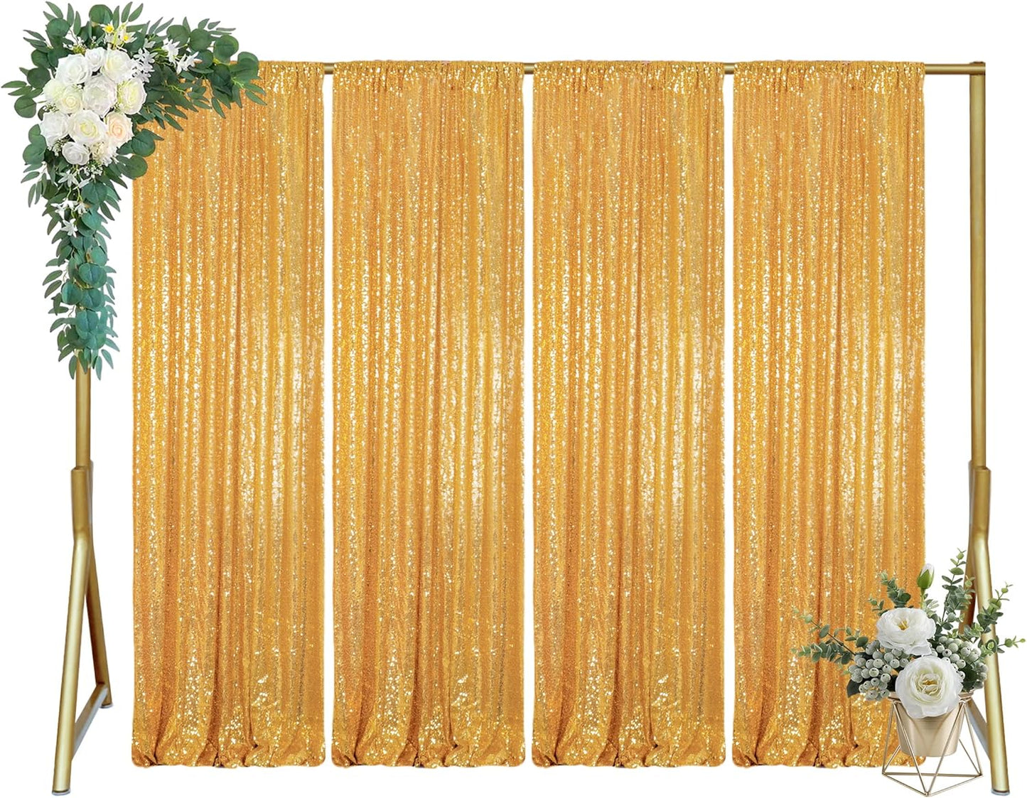 ShinyBeauty Gold Sequin Backdrop Curtain Sequin Curtains 4 Panels 4x10ft Shimmer Fabric Sparkly Photography Background Drapes for Parties Wedding Bridal Showers
