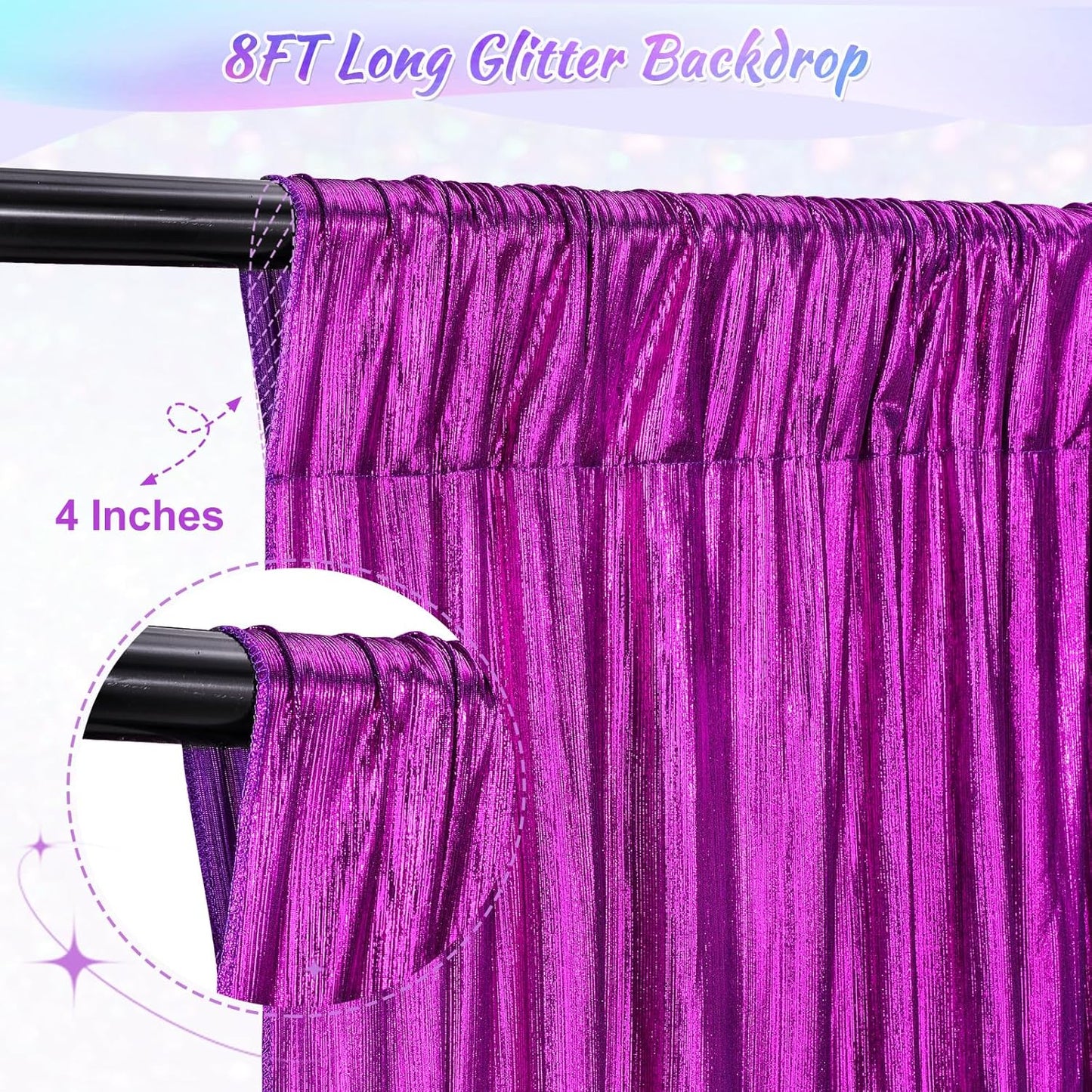 Glitter Sequin Backdrop Curtains for Halloween - 19.2x8FT Wrinkle-Free Glitter Drapes Purple Photo Backdrop Drapes for Wedding Birthday Photography Background 4 Panels 4.8x8FT
