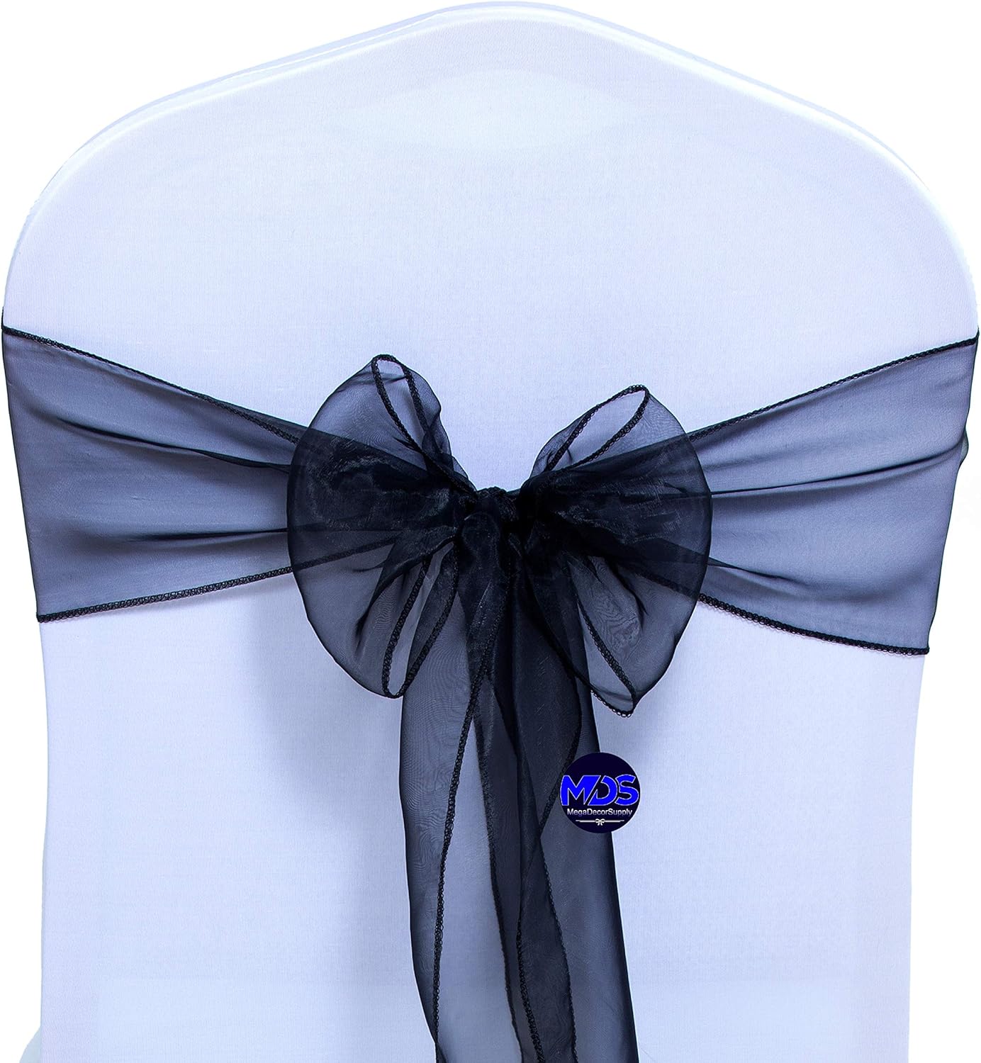 MDS Pack of 10 PCS Organza Chair Sashes Wider Dining Chair Bows Ribbon Tie Back for Wedding Party Birthday Bridal Shower Reception Event Banquet Home Chair Cover Decoration - Black