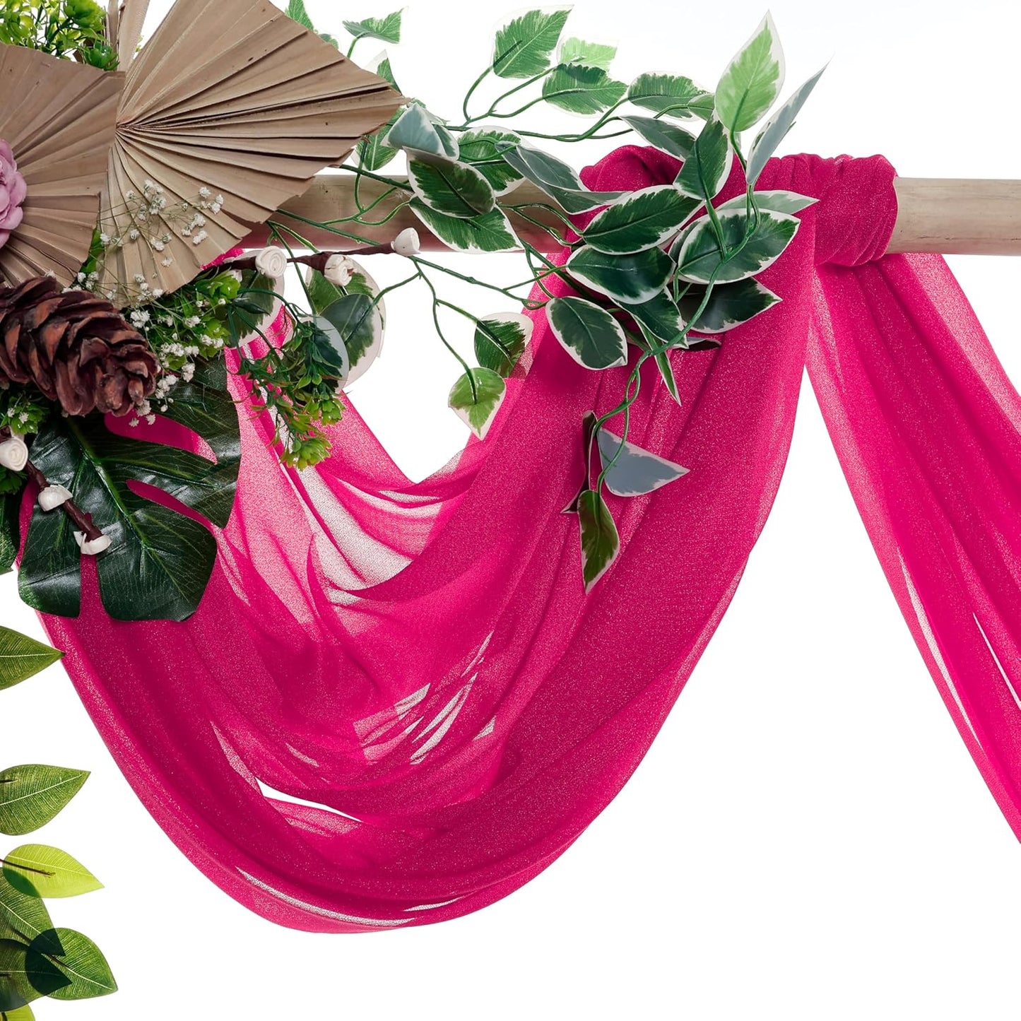 VDS Pack of 1 Panel (30 Inch X 50 Feet) Wedding Arch Draping Fabric Sheer Chiffon Fabric Drapery for Wedding Ceremony Reception Swag Backdrop Canopy Chuppah ARBO Altars Decoration (Hot Pink)