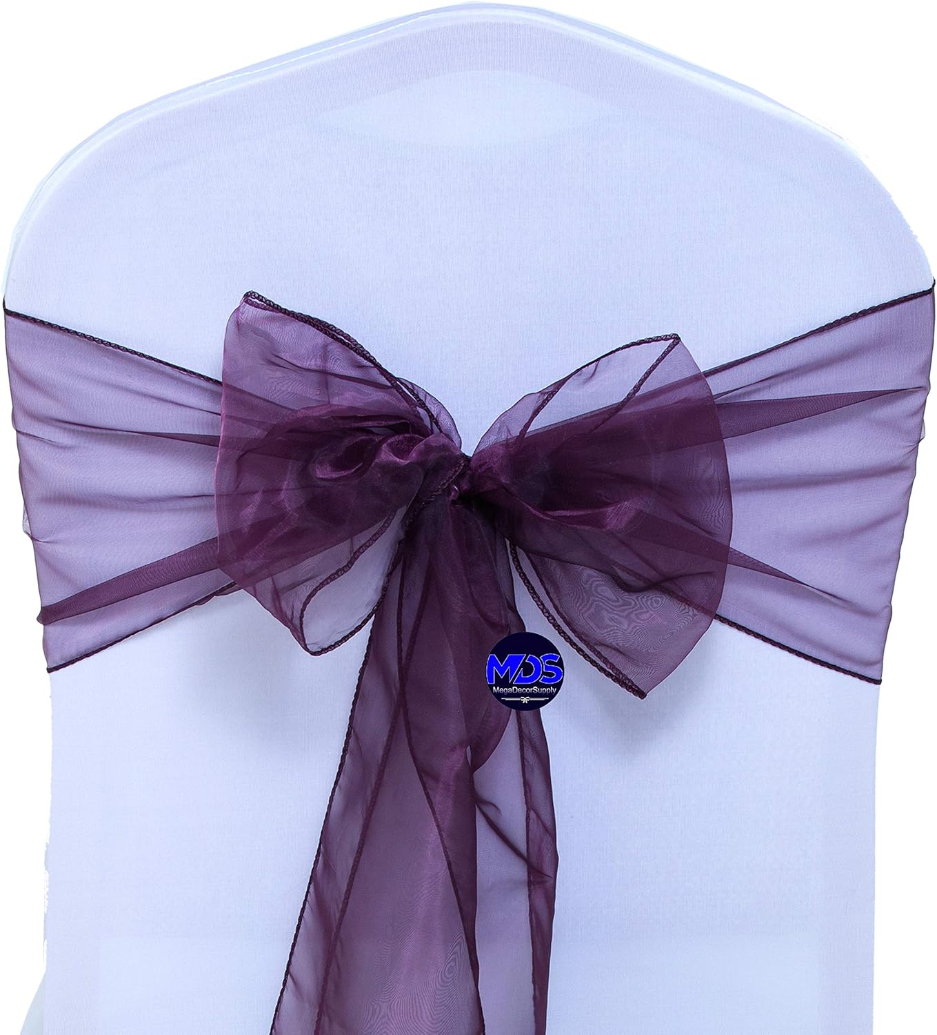 MDS Pack of 100 PCS Organza Chair Sashes Wider Dining Chair Bows Ribbon Tie Back for Wedding Party Birthday Bridal Shower Reception Event Banquet Home Chair Cover Decoration - Plum