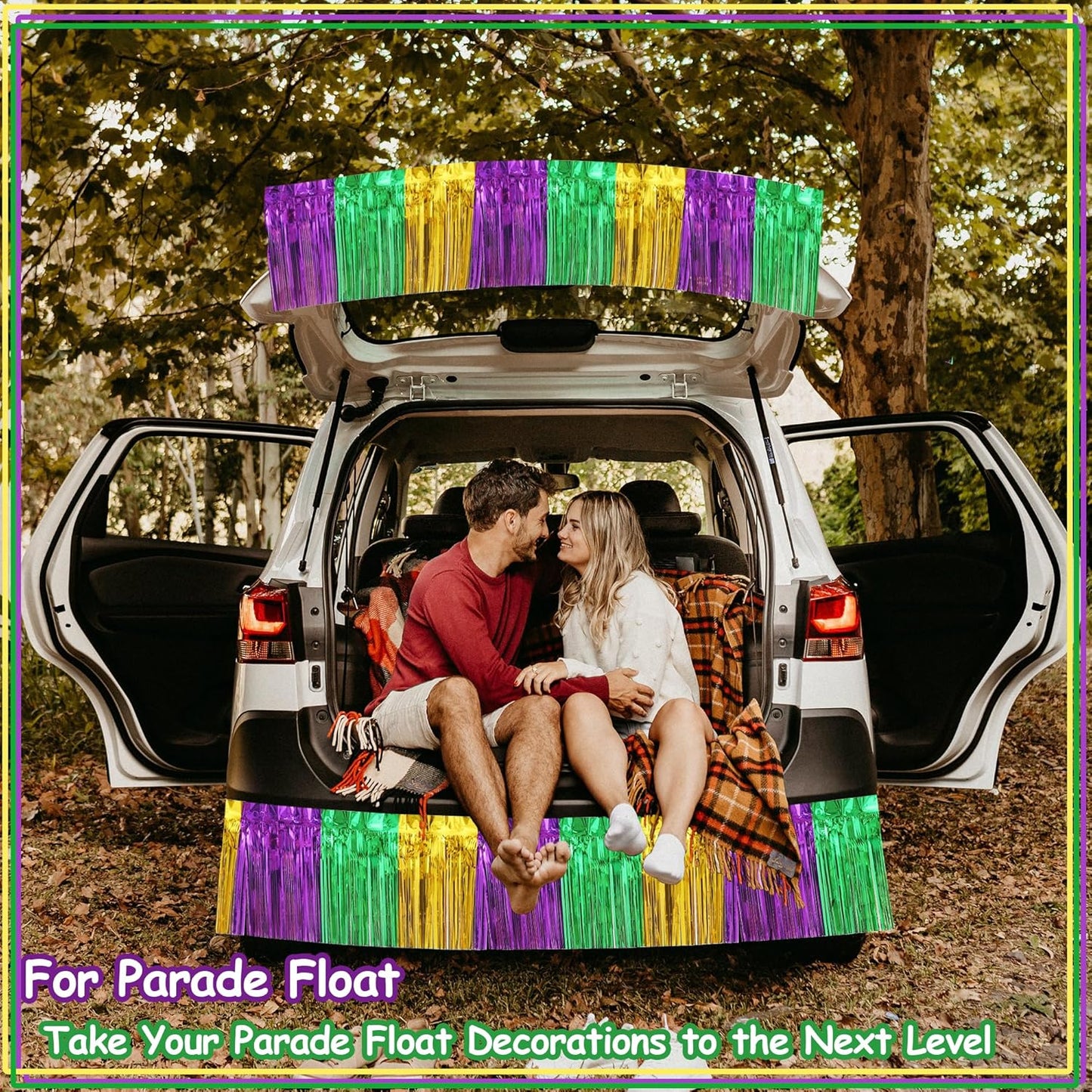 4 Pack 10 Feet Green Gold Purple Foil Fringe Garland Metallic Tinsel Streamers Banner Fringe Backdrop Banner for Parade Floats Mardi Gras Birthday Party Homecoming Decoration (Green Gold Purple)…