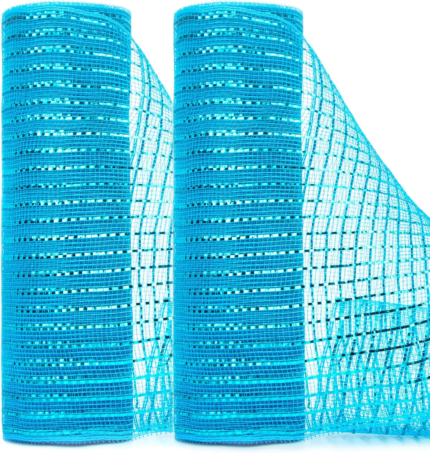 Ribbli 2 Rolls Turquoise Blue Mesh Ribbon,10 inch x 30 feet(10Yard) Each Roll,Metallic Turquoise with Blue Foil,Use for Wreath Swags and Christmas Decoration