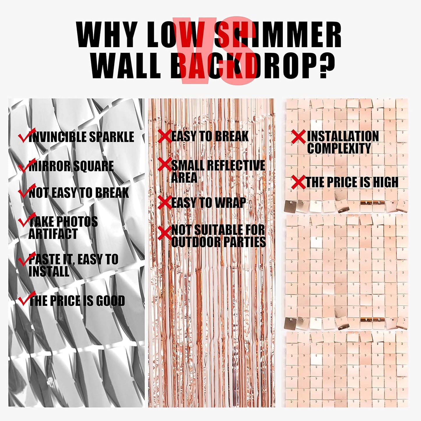 PADELO Silver Shimmer Wall Backdrop, Square Backdrop Curtain,2Pcs 3.3x6.6 Feet Silver Streamer Backdrop for Party Decorations