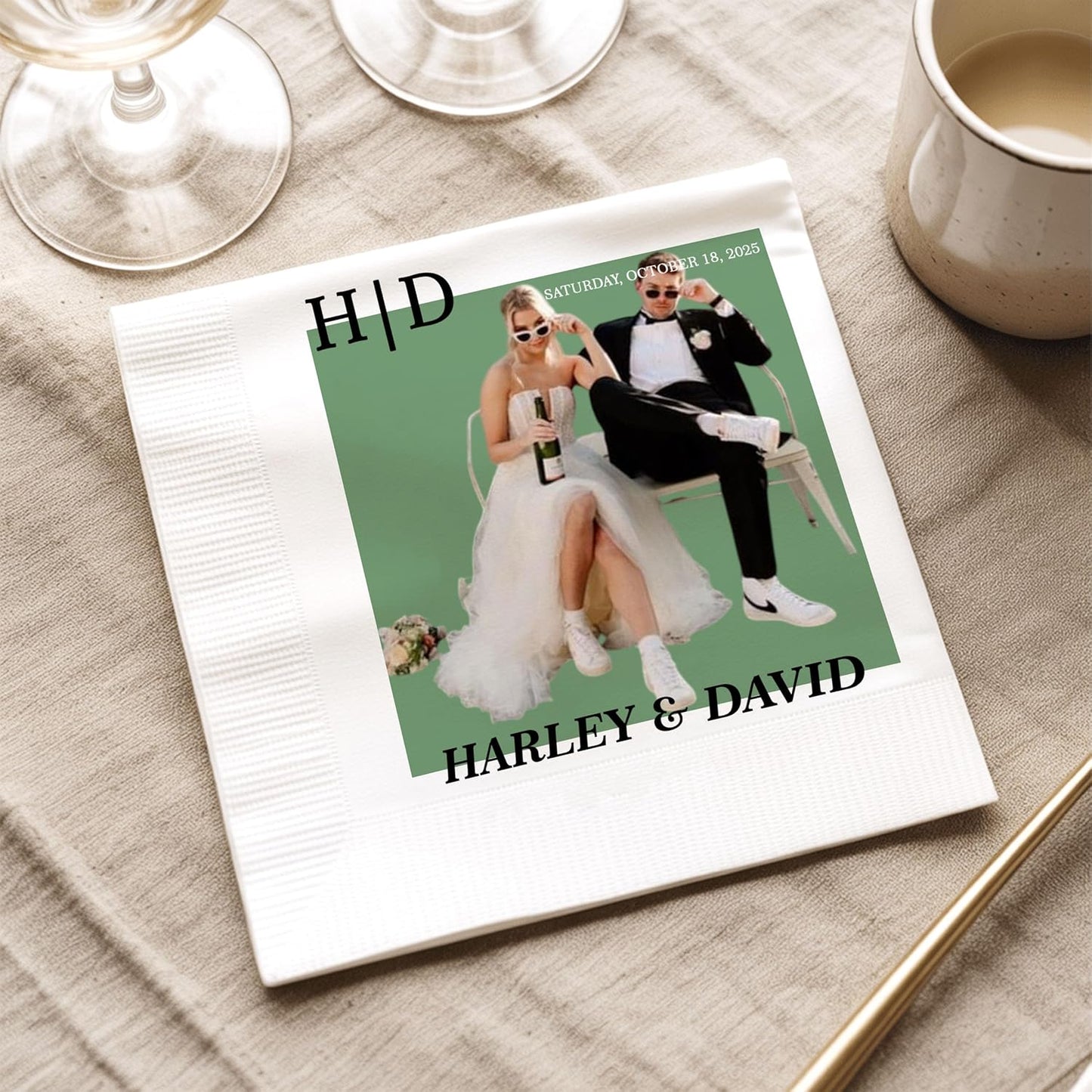 Luxury Personalized Wedding Napkins, Custom Photo Napkin with Text, Custom Cocktail Napkins Wedding, Beverage Luncheon Cocktail Paper, Napkin for Engagement Party, Bridal Shower