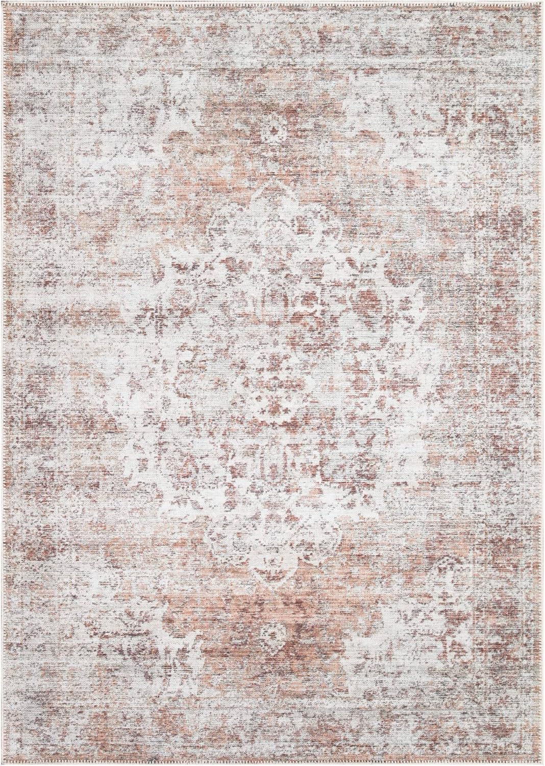 Bloom Rugs Washable Non-Slip 5' x 7' Rug - Ivory/Blush Traditional Area Rug for Living Room, Bedroom, Dining Room, and Kitchen - Exact Size: 5' x 7'