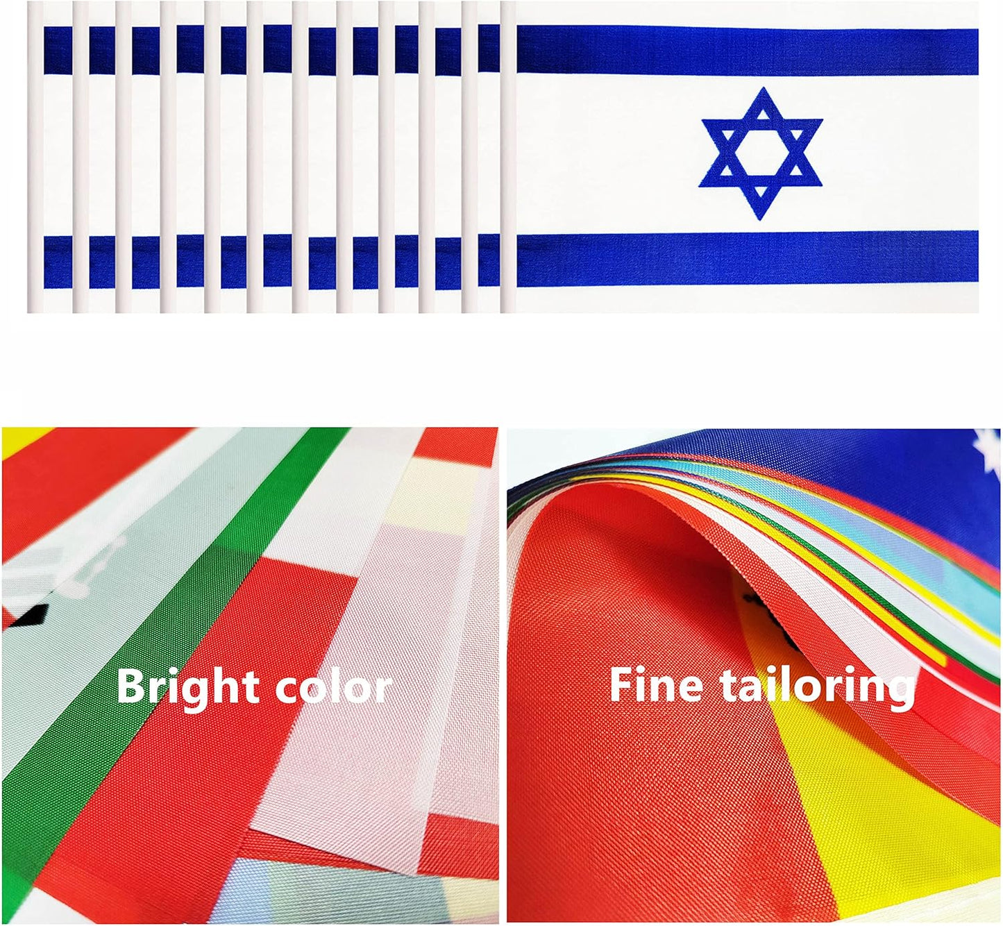 12 Pack Israel Desk Flags Set, Israeli Small Mini Table Office Flags with 12" Solid Black Pole, 8.2 x 5.5 Inches, Home and Office Decoration, Festival Celebrations