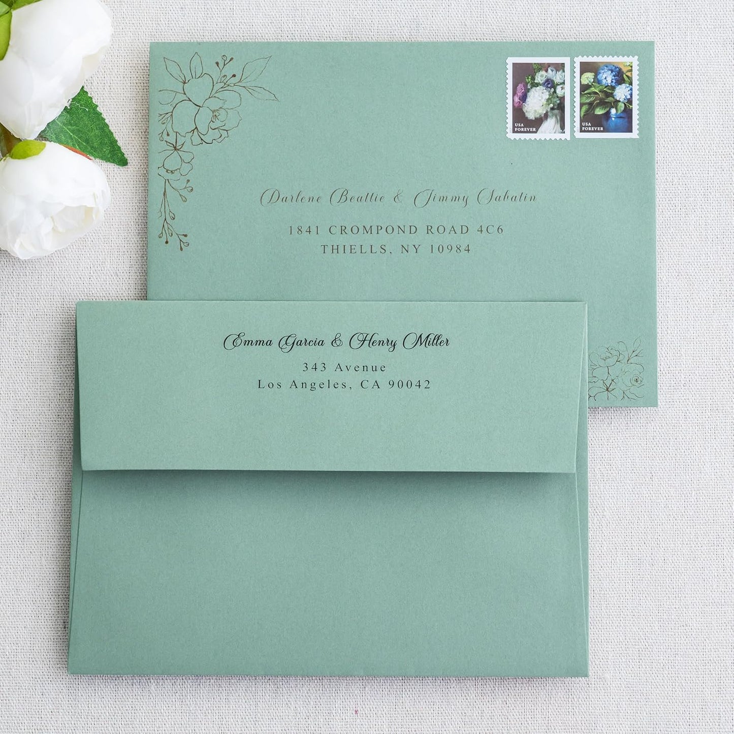 PONATIA 50 Pieces 5x7 Envelopes, Sage Green A7 Envelopes Self Seal for Weddings, Invitation Cards, Photos, Postcards, Greeting Cards Mailing, Baby Shower, Graduation, Christmas Gift Cards