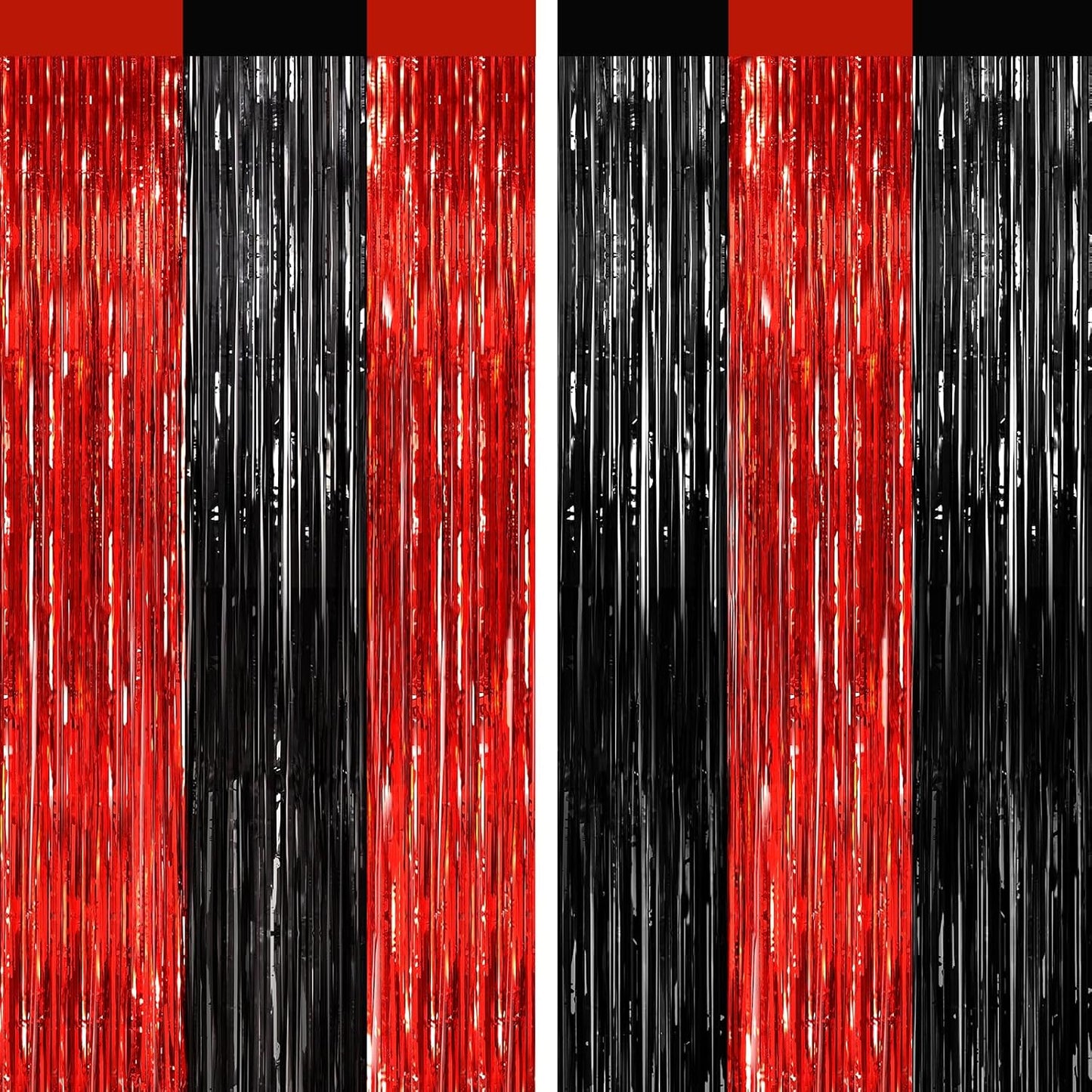 2 Pack Black and Red Foil Fringe Curtains Party Decorations, Tinsel Curtain Backdrop Streamers for Birthday Graduation Fiesta Stranger Theme Halloween Christmas Party Decors Supplies Door Streamers