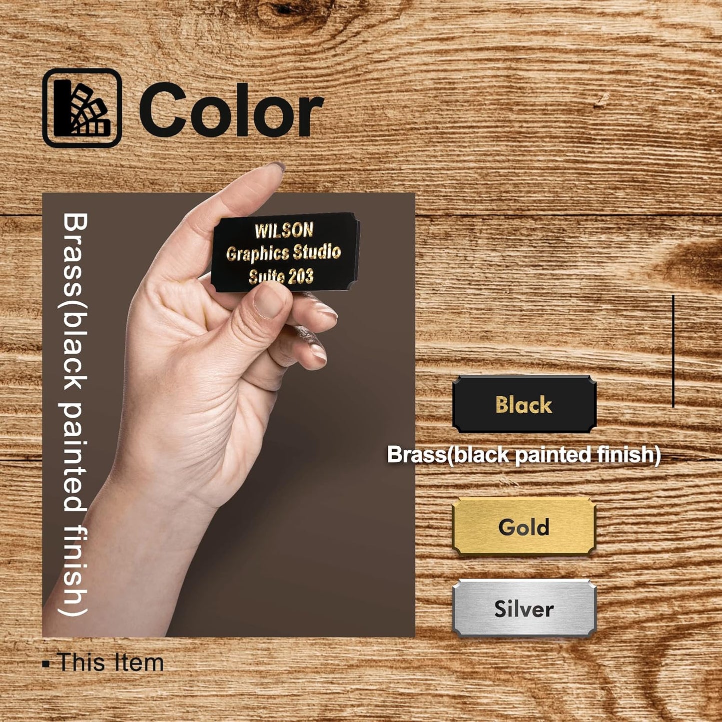 Personalized Name Plates, Deep Engraved Plaque, Black Brass Trophy Plates Engraved, Custom Name Plate with Adhesive Backing or Screws, 3" W x 1" H