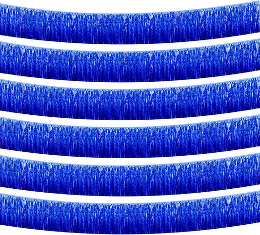 6 Pack 10 Feet Foil Fringe Garland Metallic Tinsel Streamers Banner Wall Hanging Curtain Backdrop Banner for Parade Floats, Thanksgiving, Christmas, Birthday, Halloween Party Decorations(Blue)