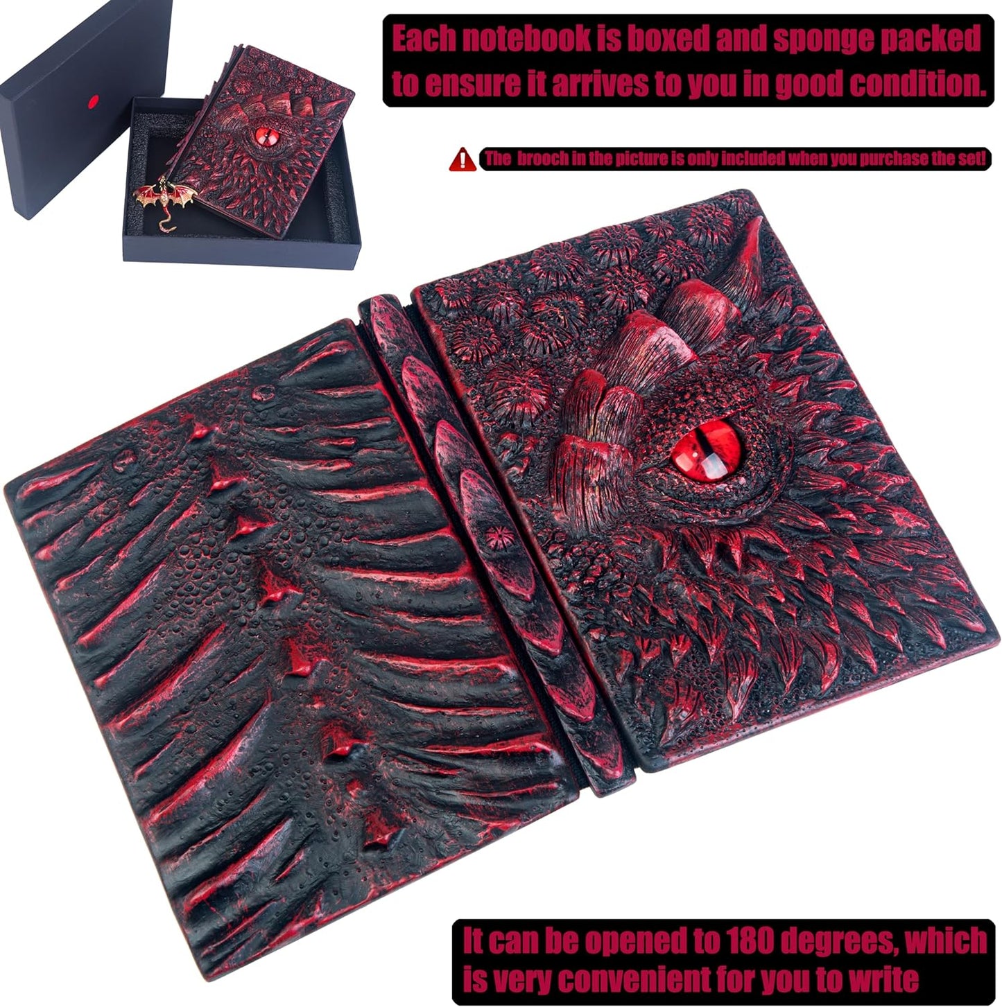3D Dragon Eye Embossed Journal,Resin Engraving Notebook,Dnd notebook for Dragon Lovers ，Blank Paper,Hardcover Travel Notepad for Writing,Sketchbook,Collection,Gift,Decoration A4 and A5 Size (A5-Red-Lined)