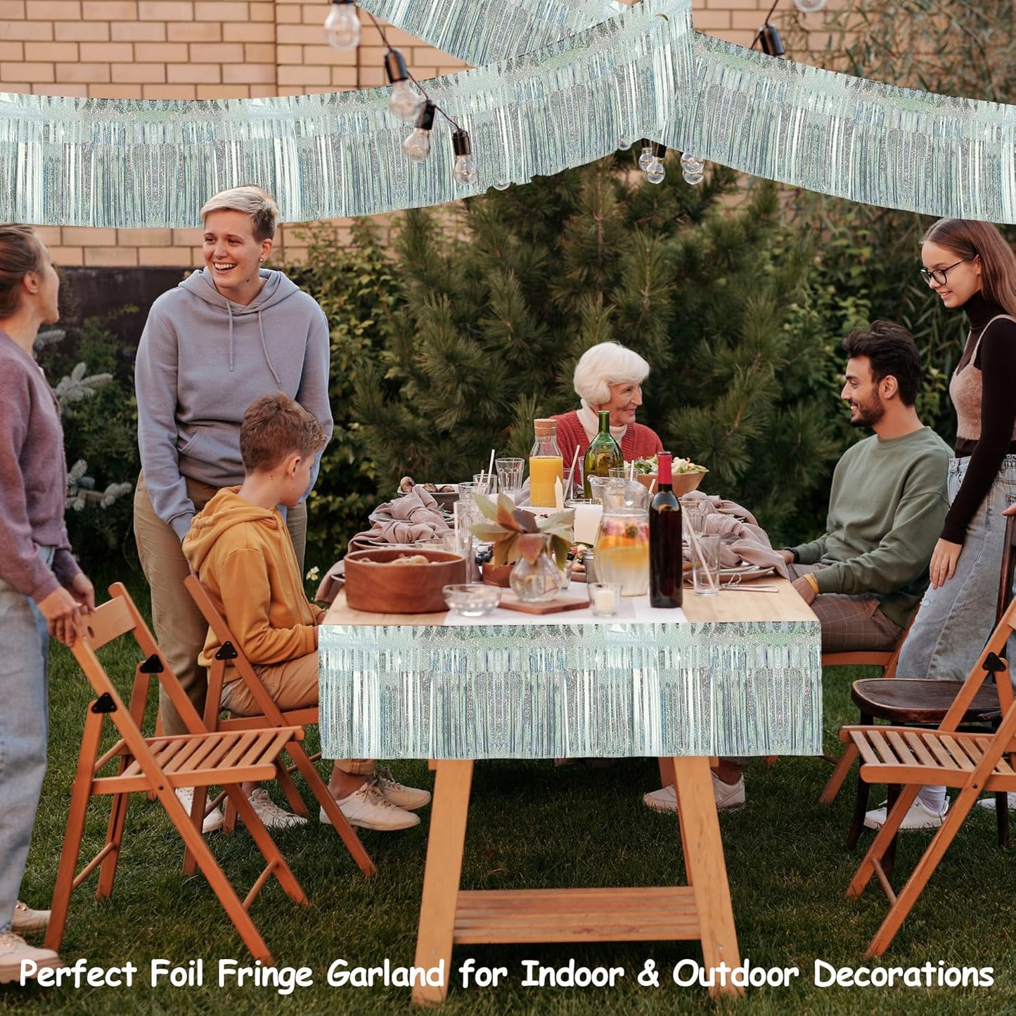 4 Pack Each 10 Feet Glitter Silver Parade Float Decorations for Trailer Car, Glitter Foil Fringe Metallic Tinsel Streamers Banner Garland for Graduation Weeding Homecoming Birthday(Glitter-Silver)