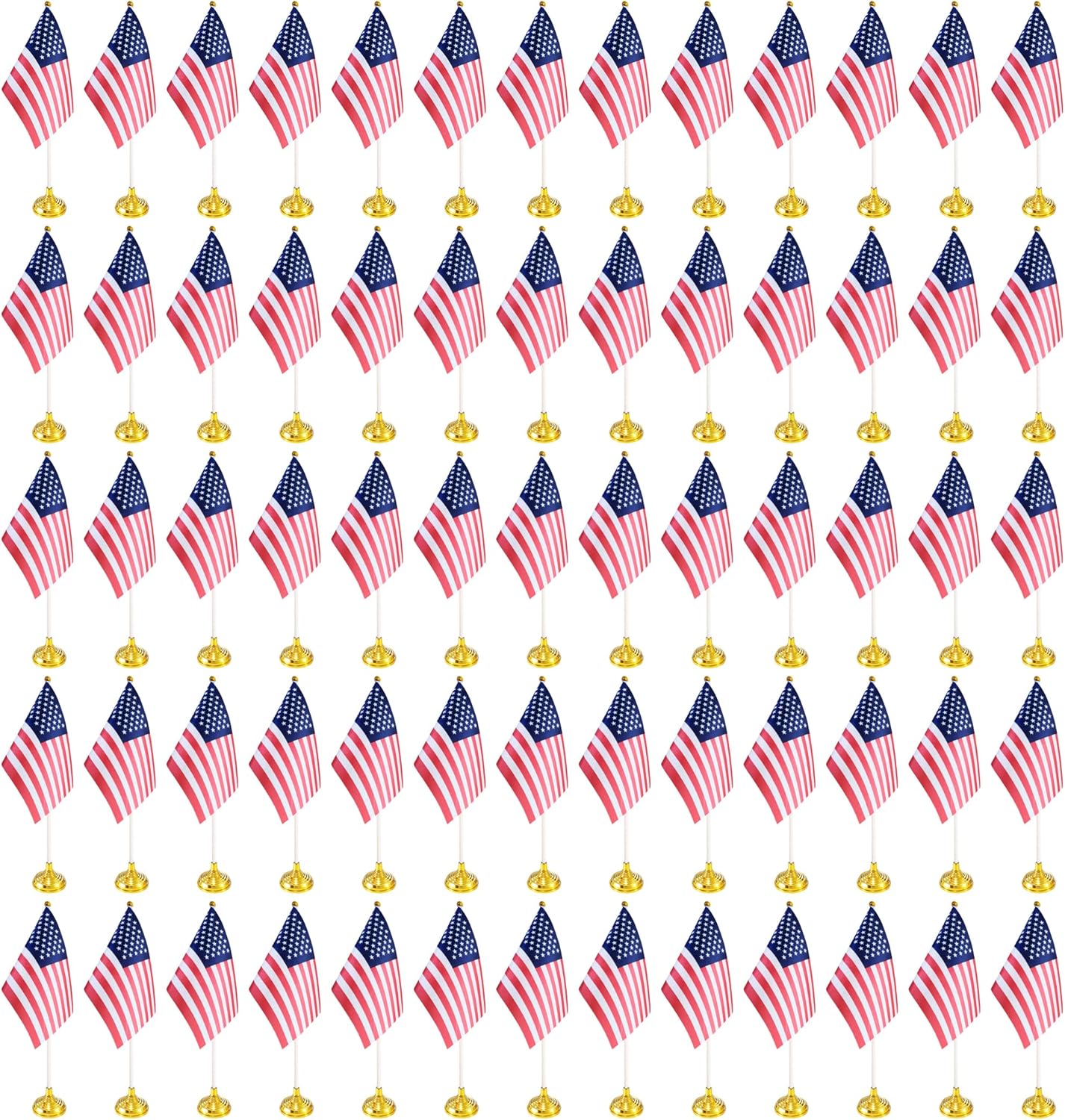 100 Pack USA US Desk Flags,Small Mini American Deluxe Table Flags Set with Stand Base，8.2 x 5.5 inches Miniature Desktop Flag
