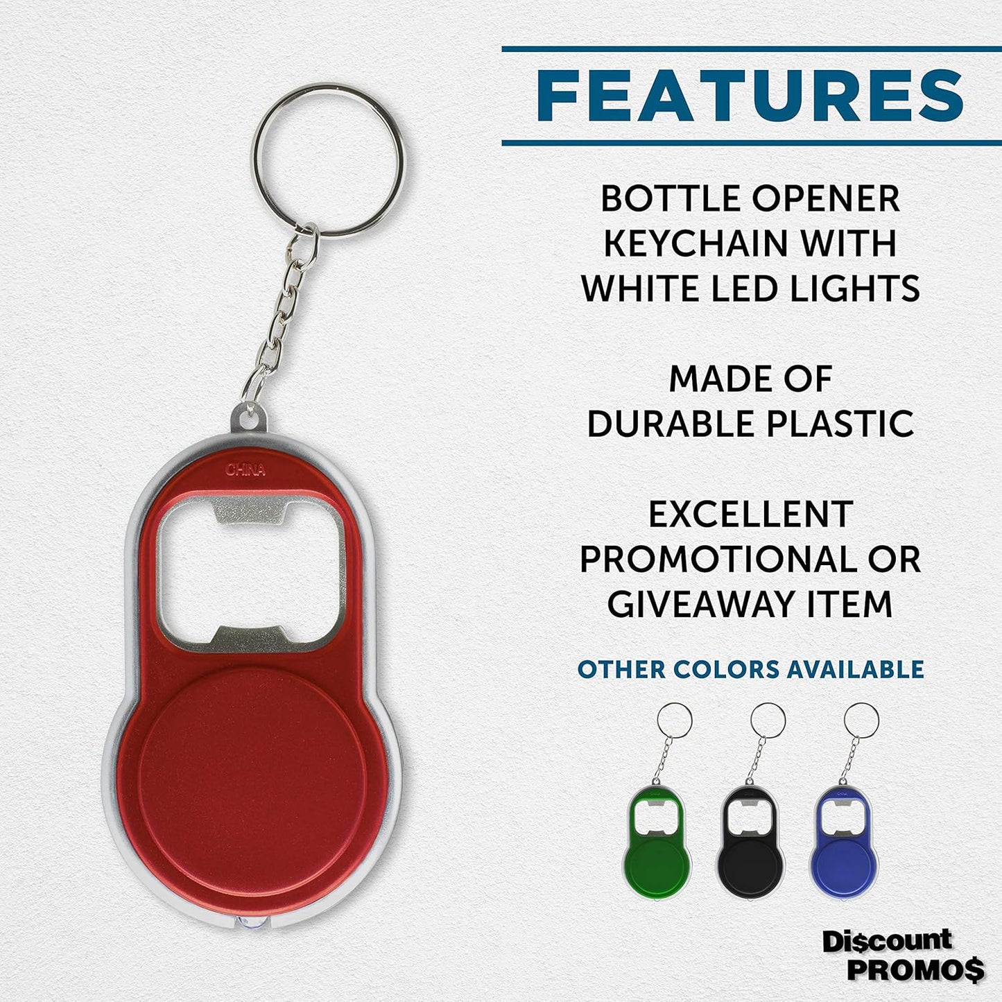 Bottle Opener & LED Keychains Set of 10, Bulk Pack - Perfect for Tradeshows, Party Favors, Other Events - Red