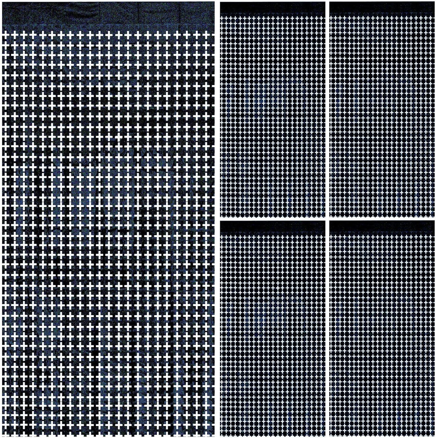 Square Tinsel Curtain Party Backdrop - 5pcs Glitter Foil Fringe Curtain Party Decor Black Photo Booth Backdrop Streamers for Halloween, Christmas, Birthday, Graduation, Wedding Party Decorations
