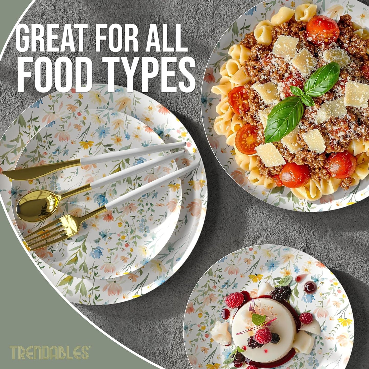 Trendables Heavy Duty Paper Plates Set For 16 Guests - 16 Each Of 8-inch And 10-inch Disposable Plates For Party - Fancy 32 Piece Dinnerware Set For All Occasions | Floral Design, Petite Fleur