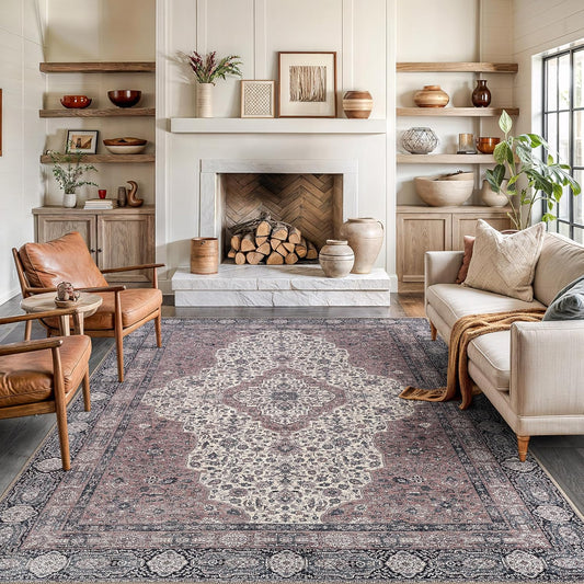 Bloom Rugs Washable Non-Slip 8' x 10' Rug - Cream/Green Traditional Medallion Area Rug for Living Room, Bedroom, Dining Room, and Kitchen - Exact Size: 8' x 10'