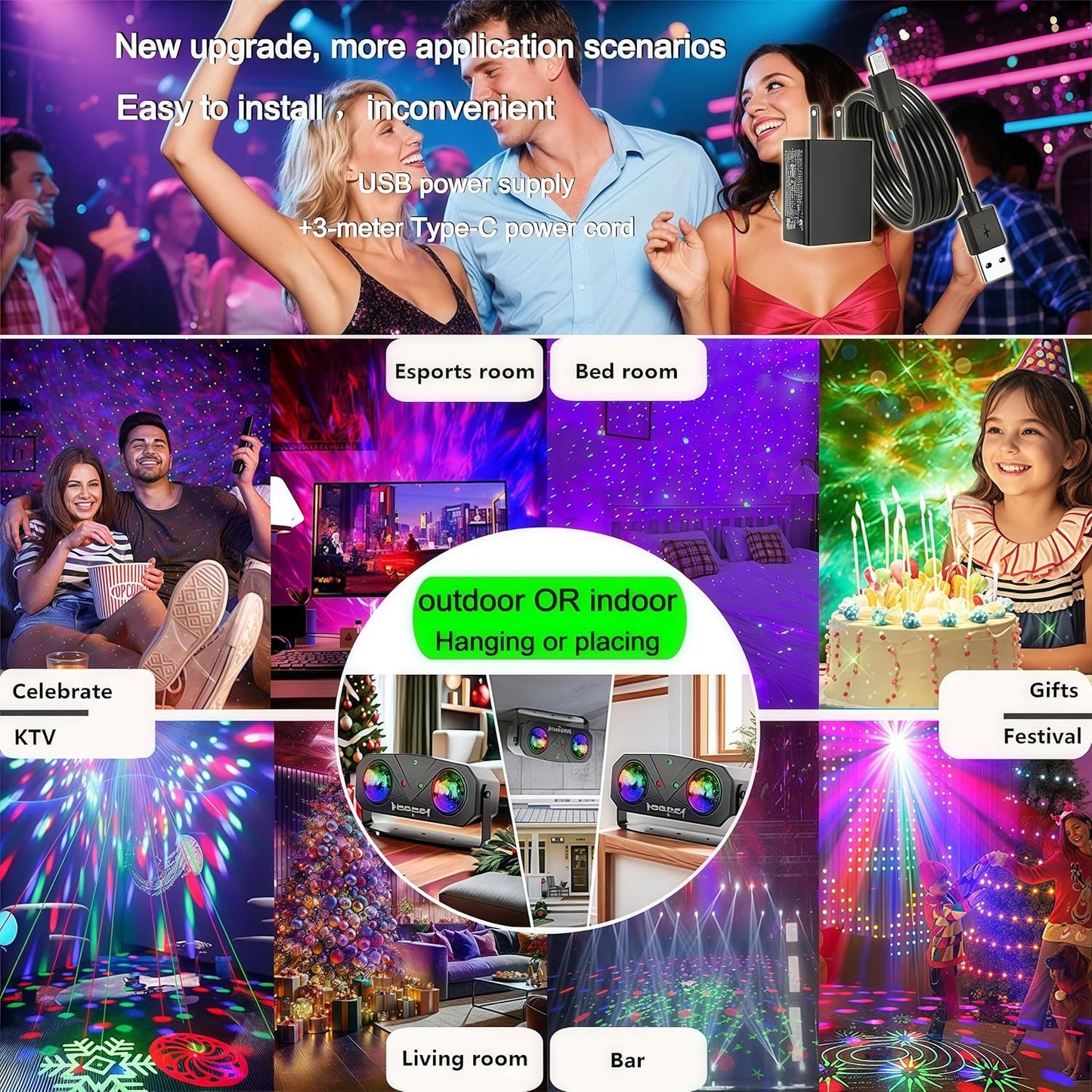 Party Lights DJ Disco Lights, Sound Activated Disco Ball Strobe Stage Light Star Ocean Projector with Remote Control for Home Decoration Parties Gift Club Bar Festival Christmas Birthday Wedding