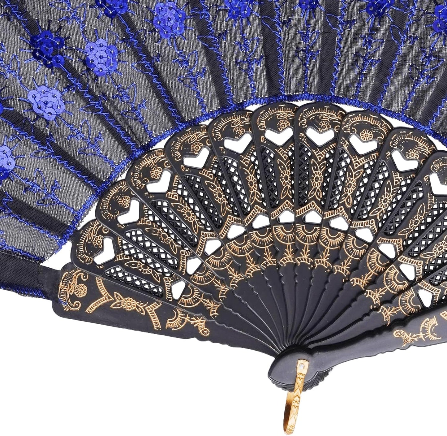 QIRMIZI 10 Pack Fabric Folding Handheld Fans, Perfect for Weddings, Parties, and Dancing,Royal Blue