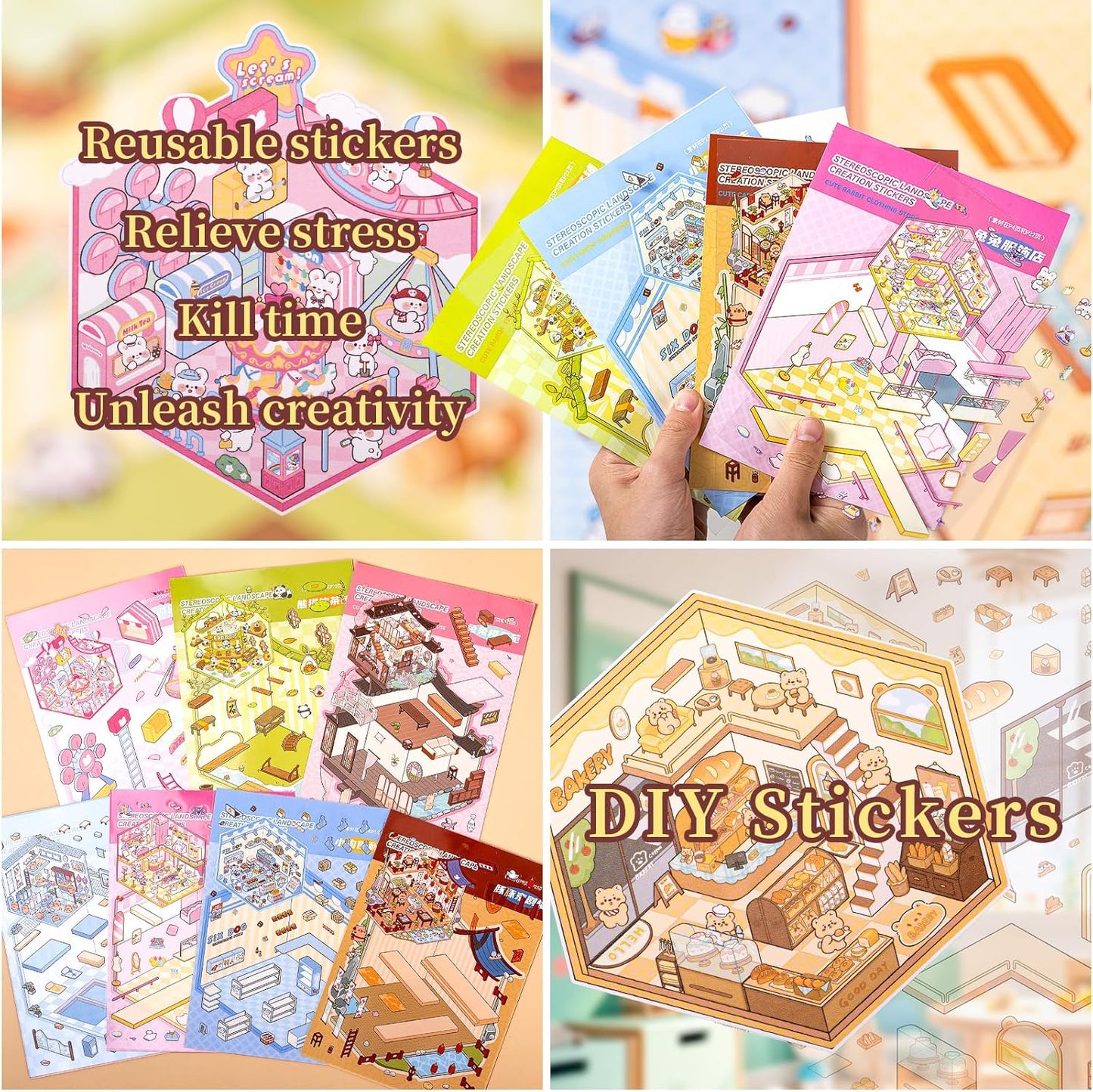 20 Sets 3D House Stickers with Metal Tweezers | DIY Miniature House Scenes Kit for Adults, Cute 3D Cartoon Scene Stickers | Therapy Craft, Relief Stress Pass The Time