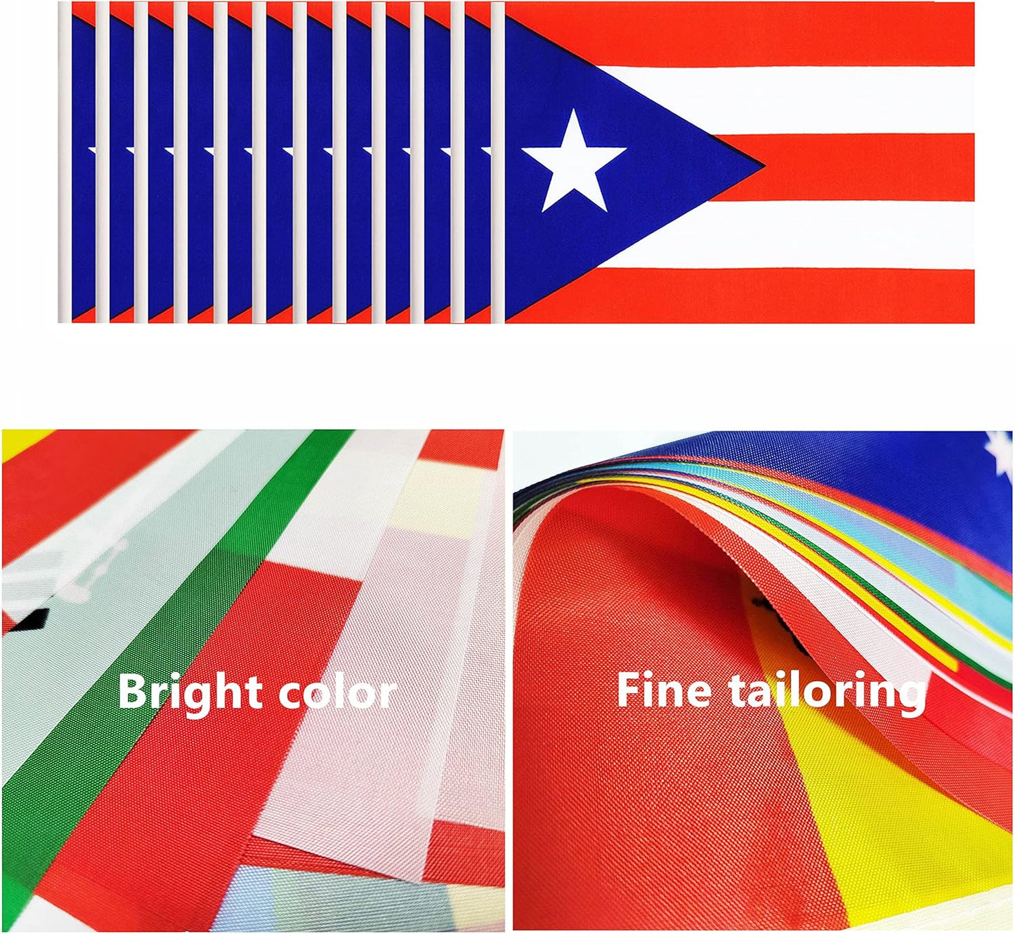 12 Pack Puerto Rico Desk Flags Set, Puerto Rican Small Mini Table Office Flags with 12" Solid Black Pole, 8.2 x 5.5 Inches, Home and Office Decoration, Festival Celebrations
