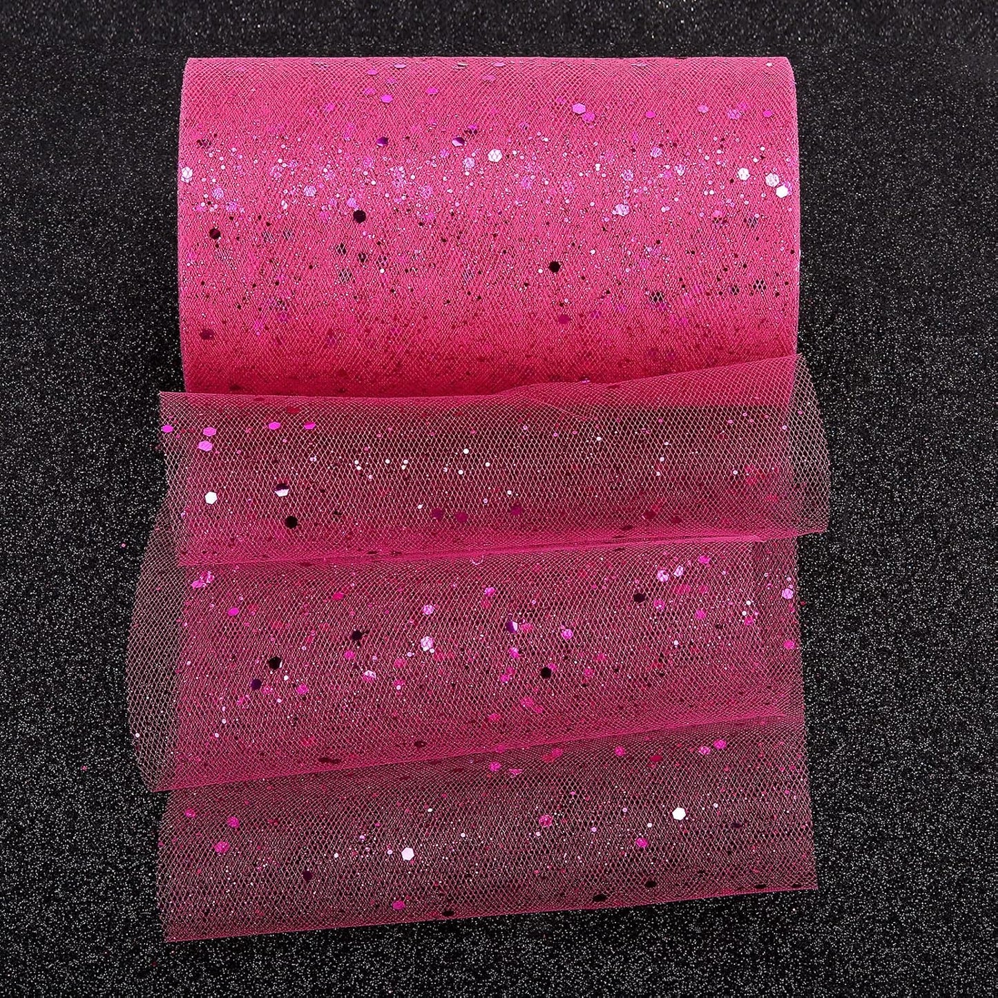 Glitter Tulle Rolls, 6” by 50 Yards (150FT) Sparkling Tulle Spool Ribbon Sequin Tulle Netting Fabric for Tutu Skirt Wedding Birthday Baby Shower (Rose Red)