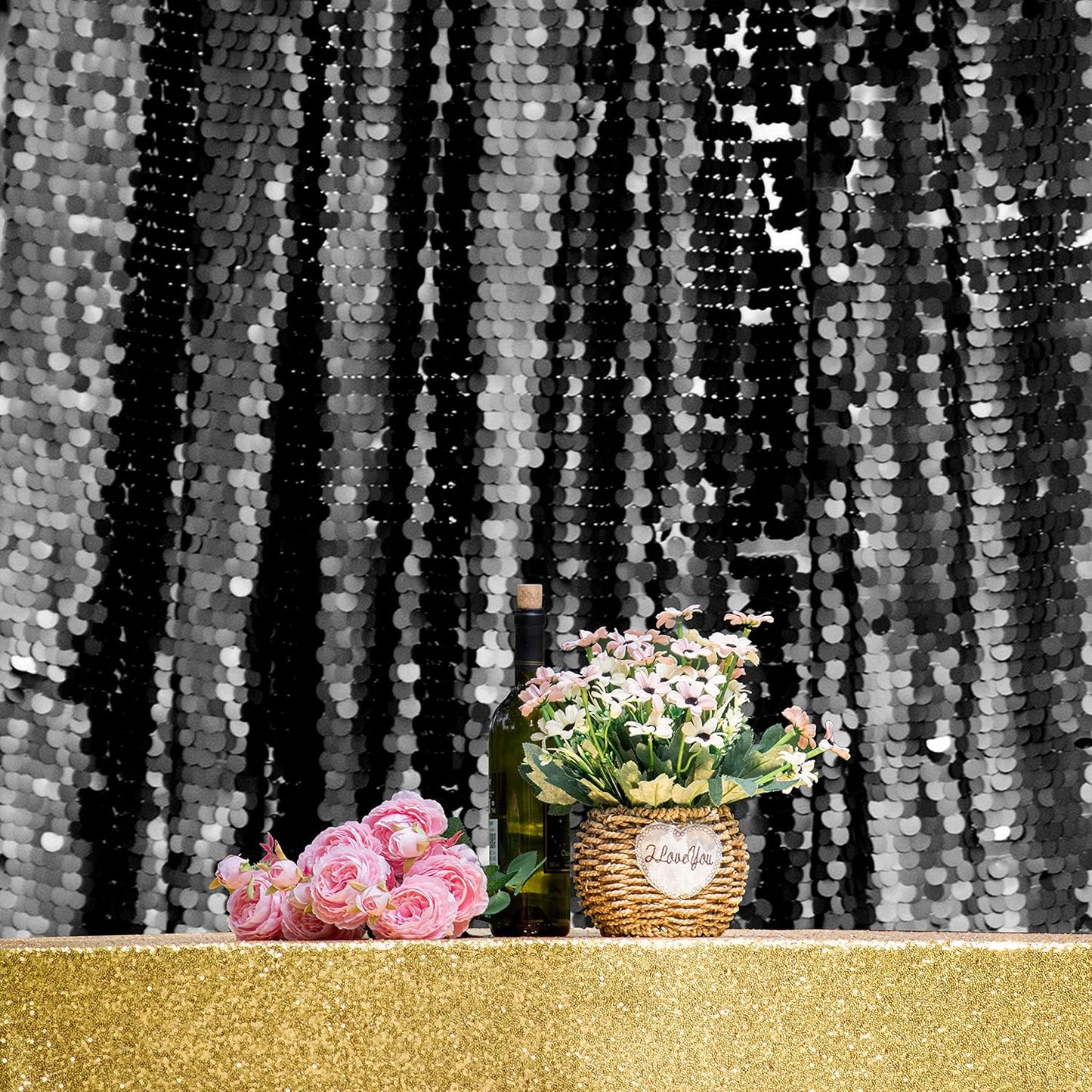 JYFLZQ Black Payette Sequin Backdrop Curtains 4ft x 8ft 2 Panels Shimmer Wall Backdrop Big Sequin Background Thick Glitter Photo Booth Backdrops for Birthday Graduation Prom Parties