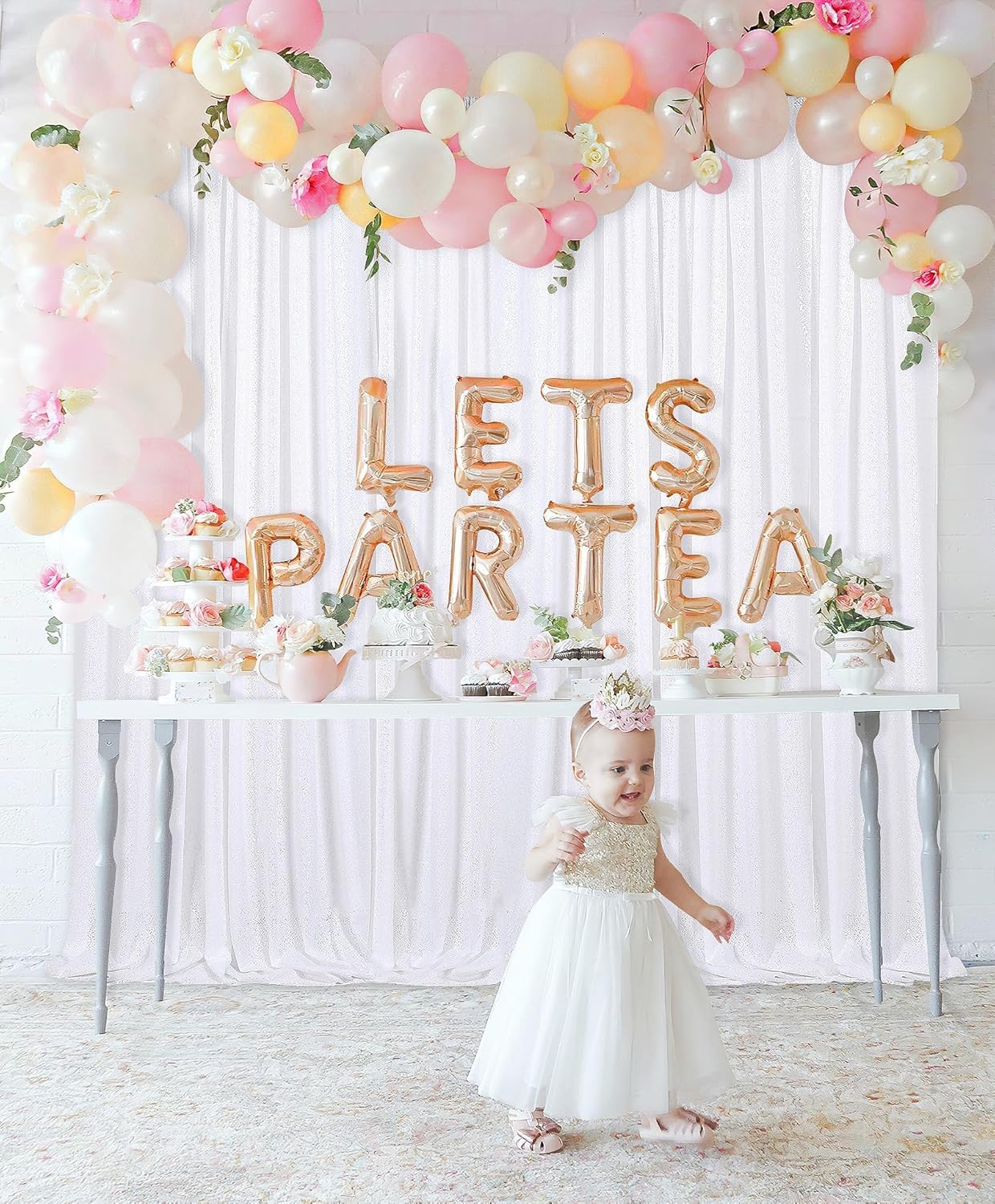 8ft x 8ft White Sequin Backdrop Curtain Sparkle Photo Backdrop for Wedding Birthday Wall Background Decorations