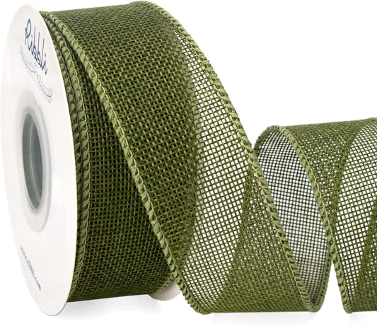 Ribbli Dark Moss Burlap Wired Ribbon,1-1/2 Inch x 10 Yard, Wired Edge Ribbon for Big Bow,Wreath,Tree Decoration,Outdoor Decoration