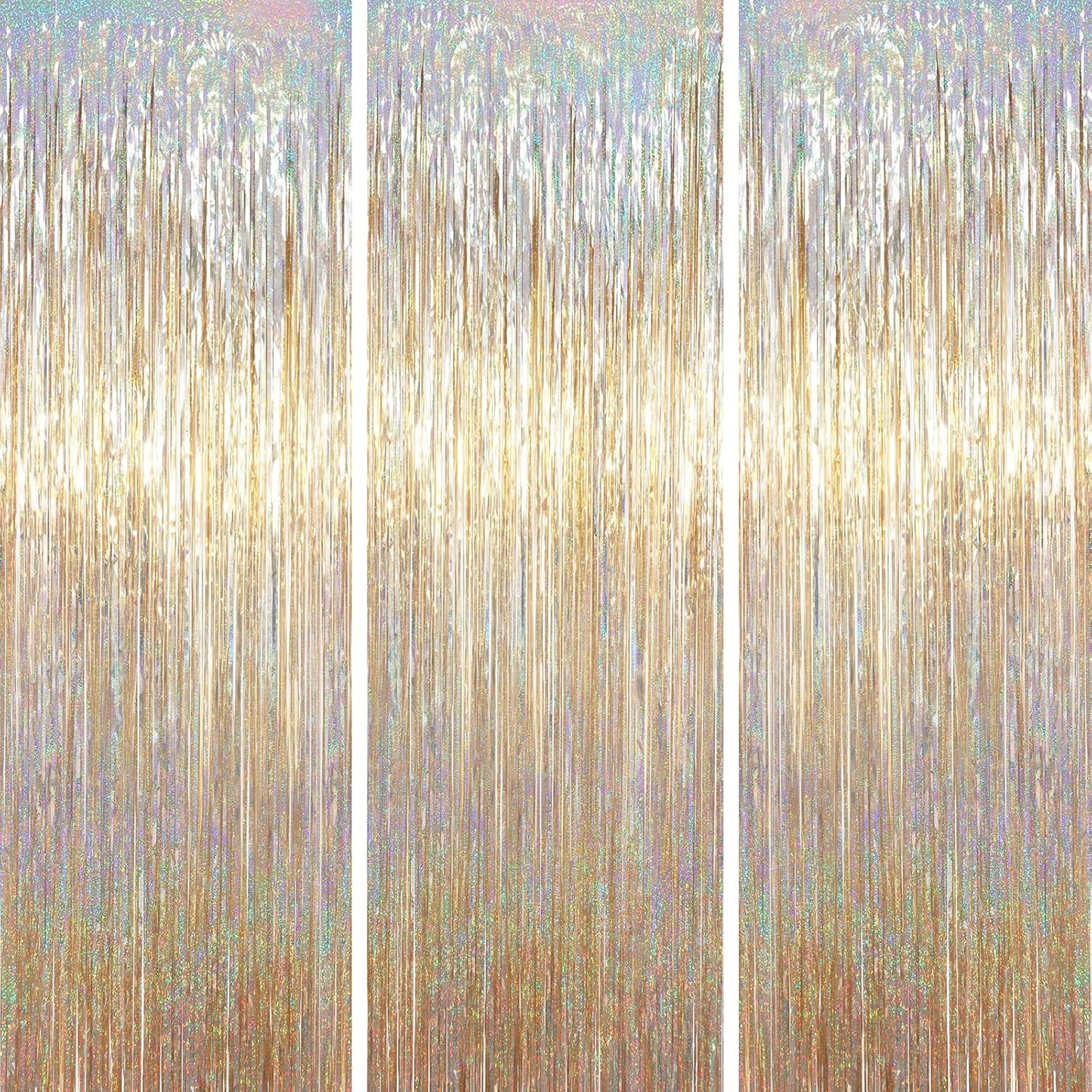 3 Pack 3.3 x 6.6 ft Champagne Foil Fringe Backdrop, Tinsel Streamers Party Decorations, Fringe Backdrop for Birthday, Photo Booth Props for Bachelorette, New Years Eve Party Supplies