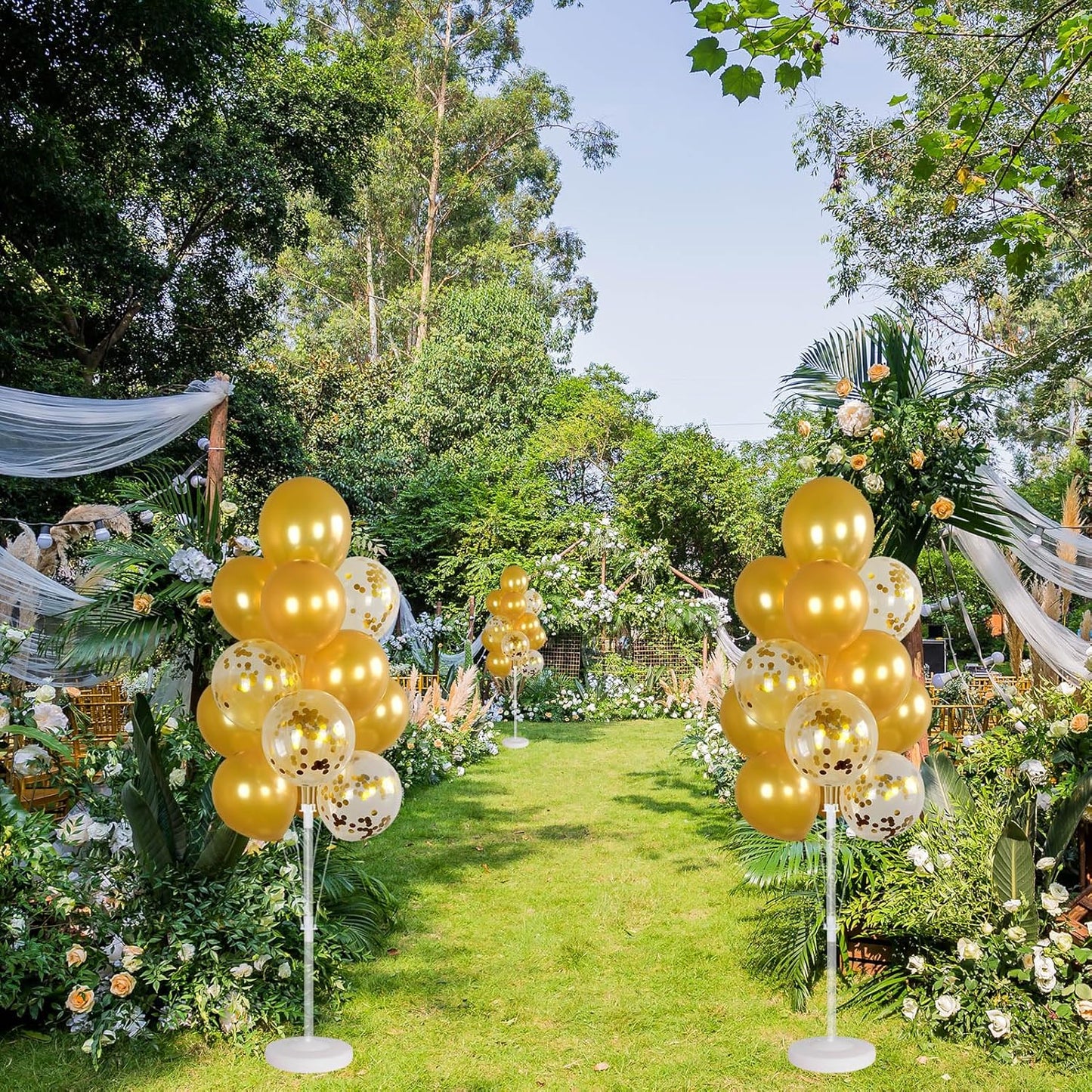 Balloon Column Kit Set of 2 With Confetti Balloons Included - Balloon Tower with Stand, Base, and Pole,Backdrop Decoration for Wedding, Baby Shower, Birthday Party, or Bachelorette Parties (Gold)