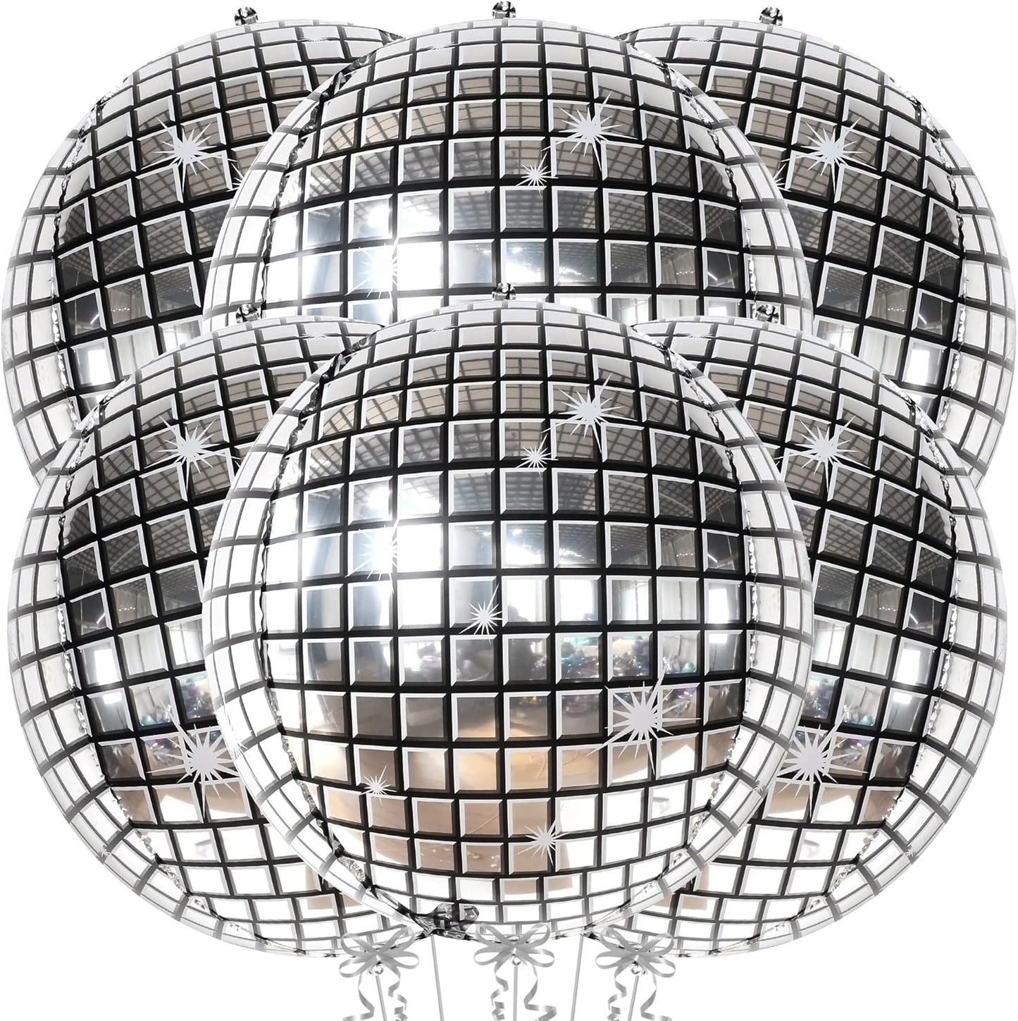 KatchOn, Big Silver Disco Ball Balloons - 22 Inch, Pack of 6 Disco Party Decorations | 4D Sphere Disco Balloons for Disco Bachelorette Party Decorations | Silver Birthday Decorations