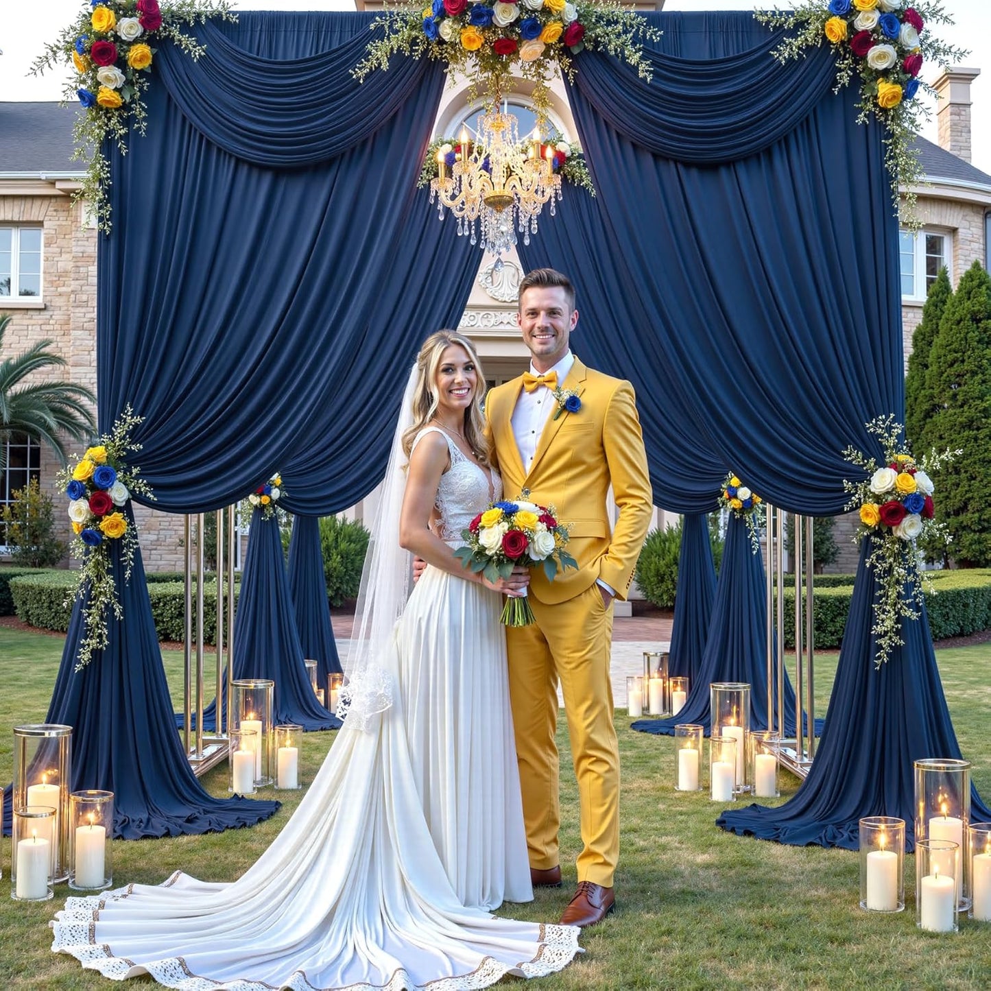 30×14ft Wrinkle Free Navy Blue Backdrop Curtain for Wedding Parties,6 Panels 5×14ft Height Soft Silky Polyester Photo Backdrop Drapes Curtains for Birthday Photography Stage Events Background Cloth