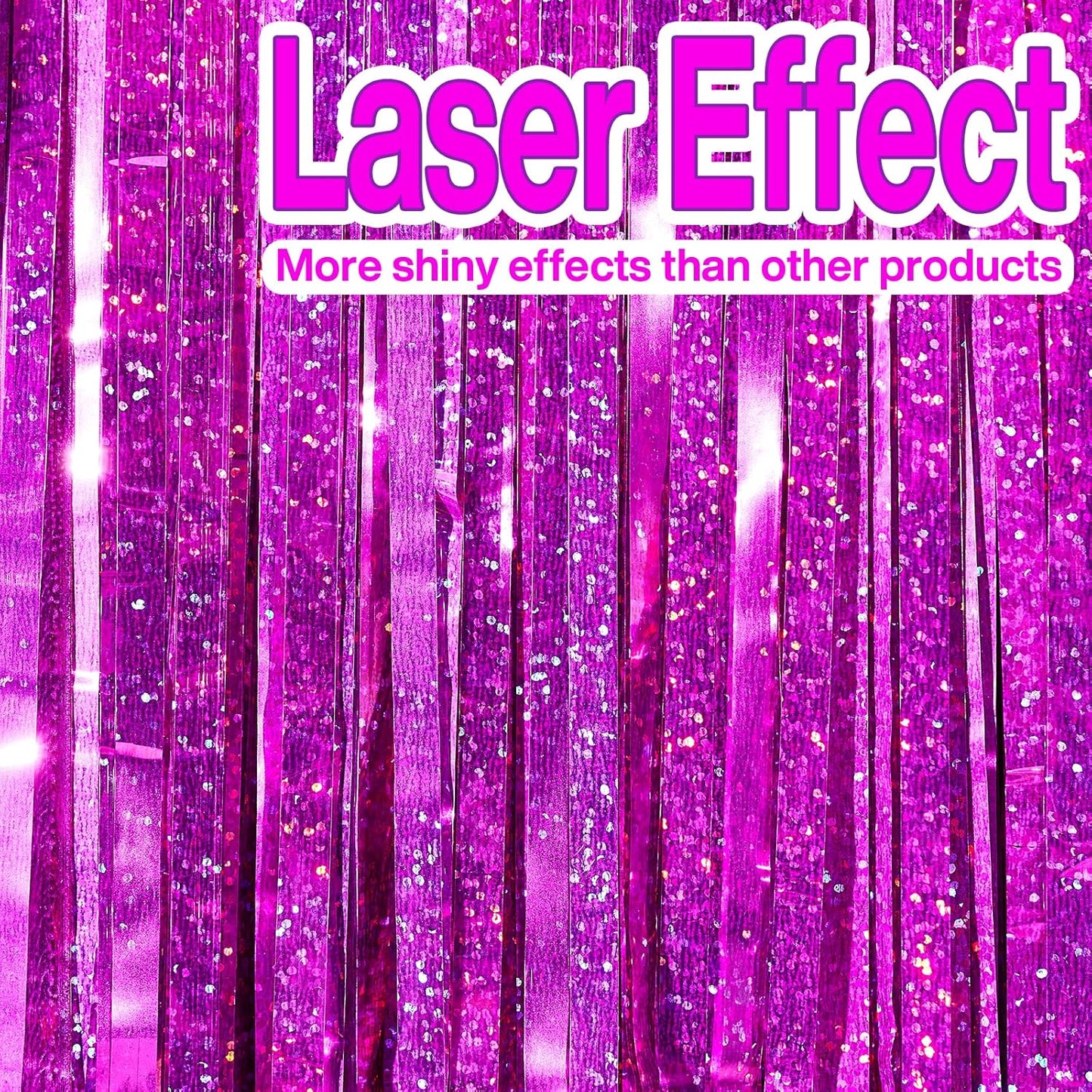 PartyWoo Foil Fringe Curtain Hot Pink, 2 pcs Hot Pink Streamers, Fringe Backdrop, Tinsel Backdrop, Tinsel Curtain, Metallic Door Shimmer, Birthday Party Streamers