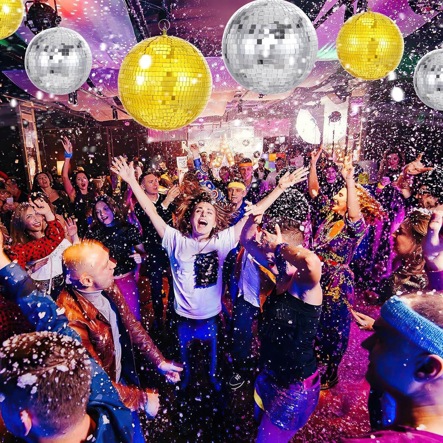 Large Mirror Disco Ball Bright Hanging Disco Ball: 6 Pcs Silver Reflective Mirror Ball - Disco Party 70s Ballroom Dance Music Festivals Decoration (10'', 8'', 3.2'')